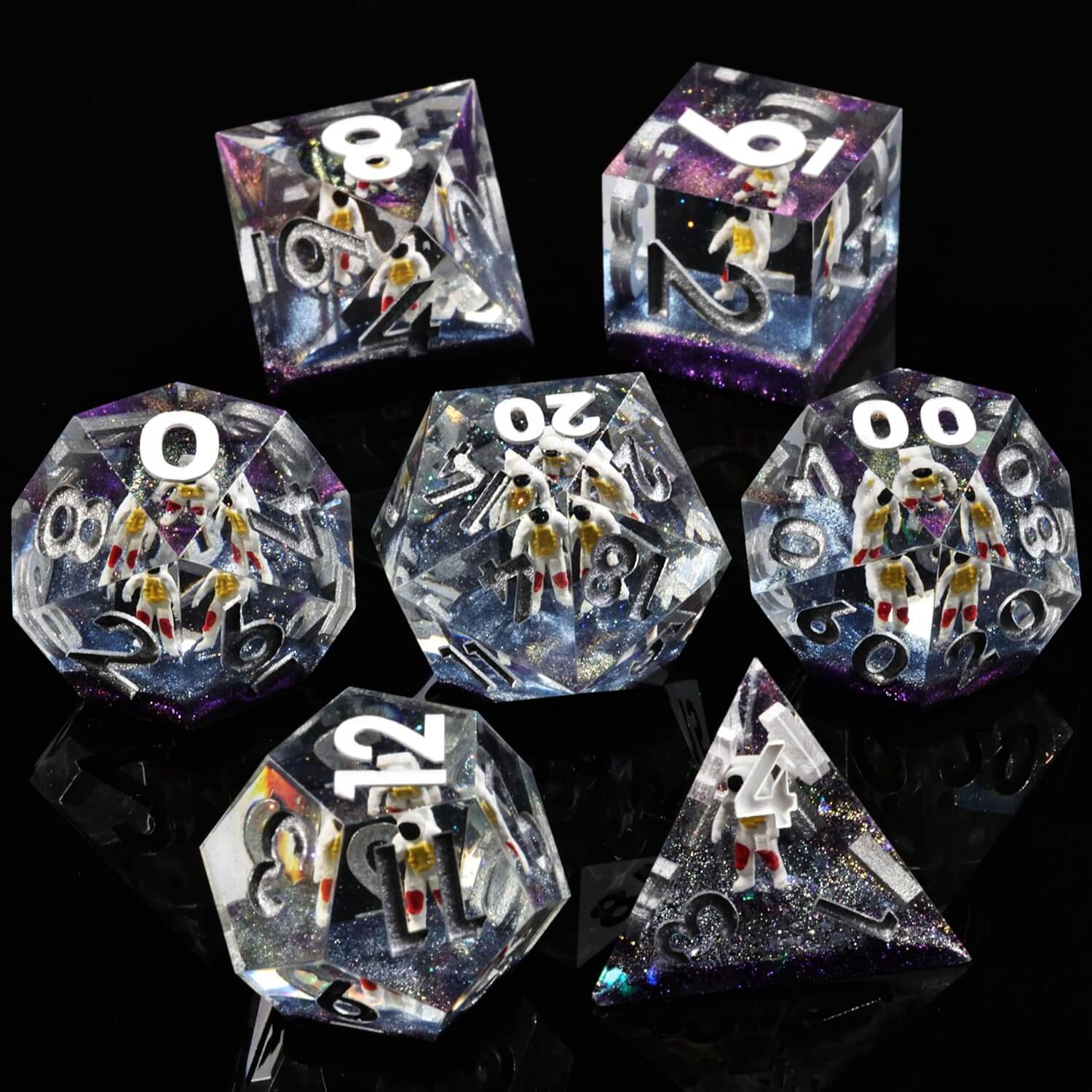 3D Astronaut Sharp Edge Resin Polyhedral 7-Piece D&D Dice Set - Dice of Dragons