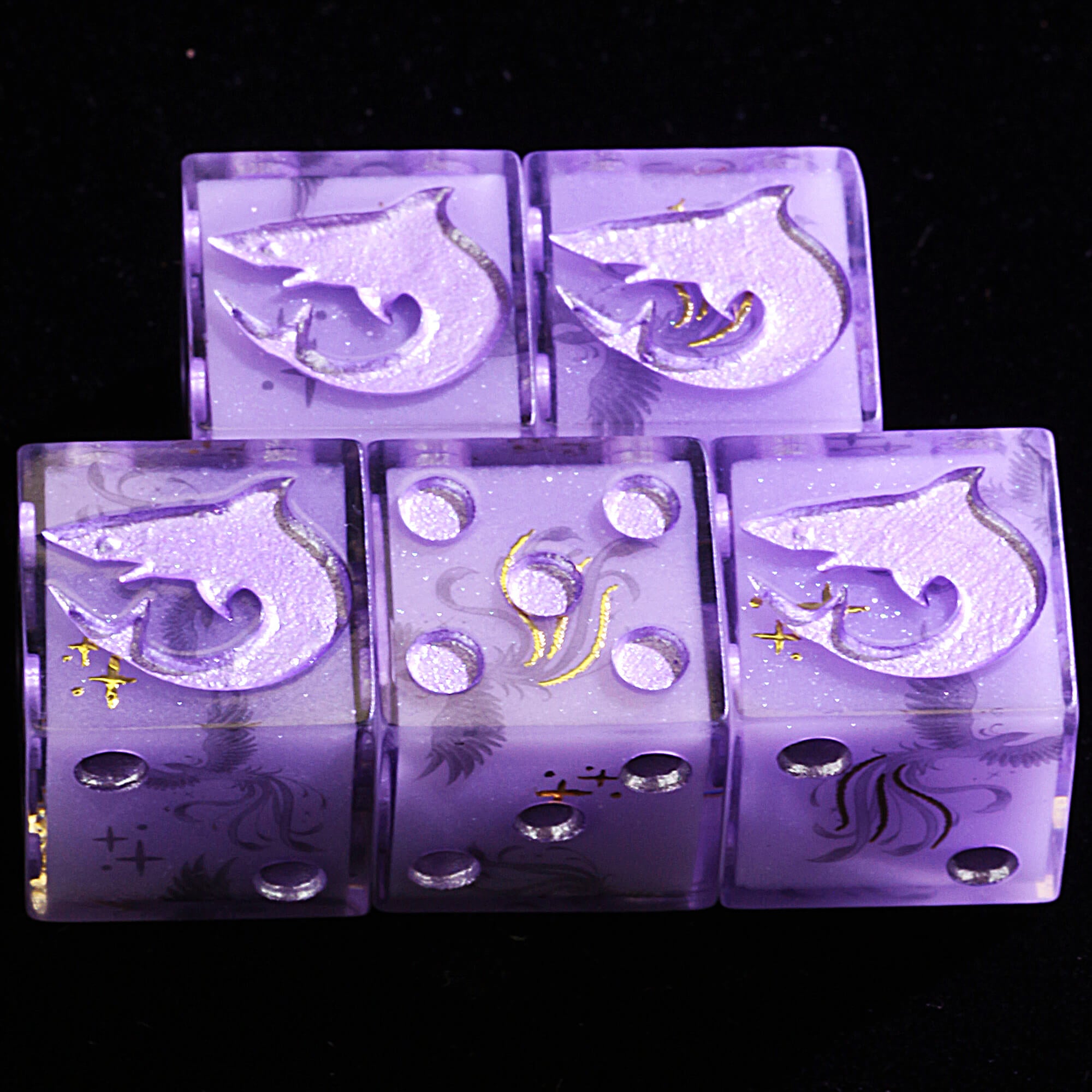5 Polyhedral Resin Carcharodons Set of Dice Warhammer 40K D6 Amethyst Drift