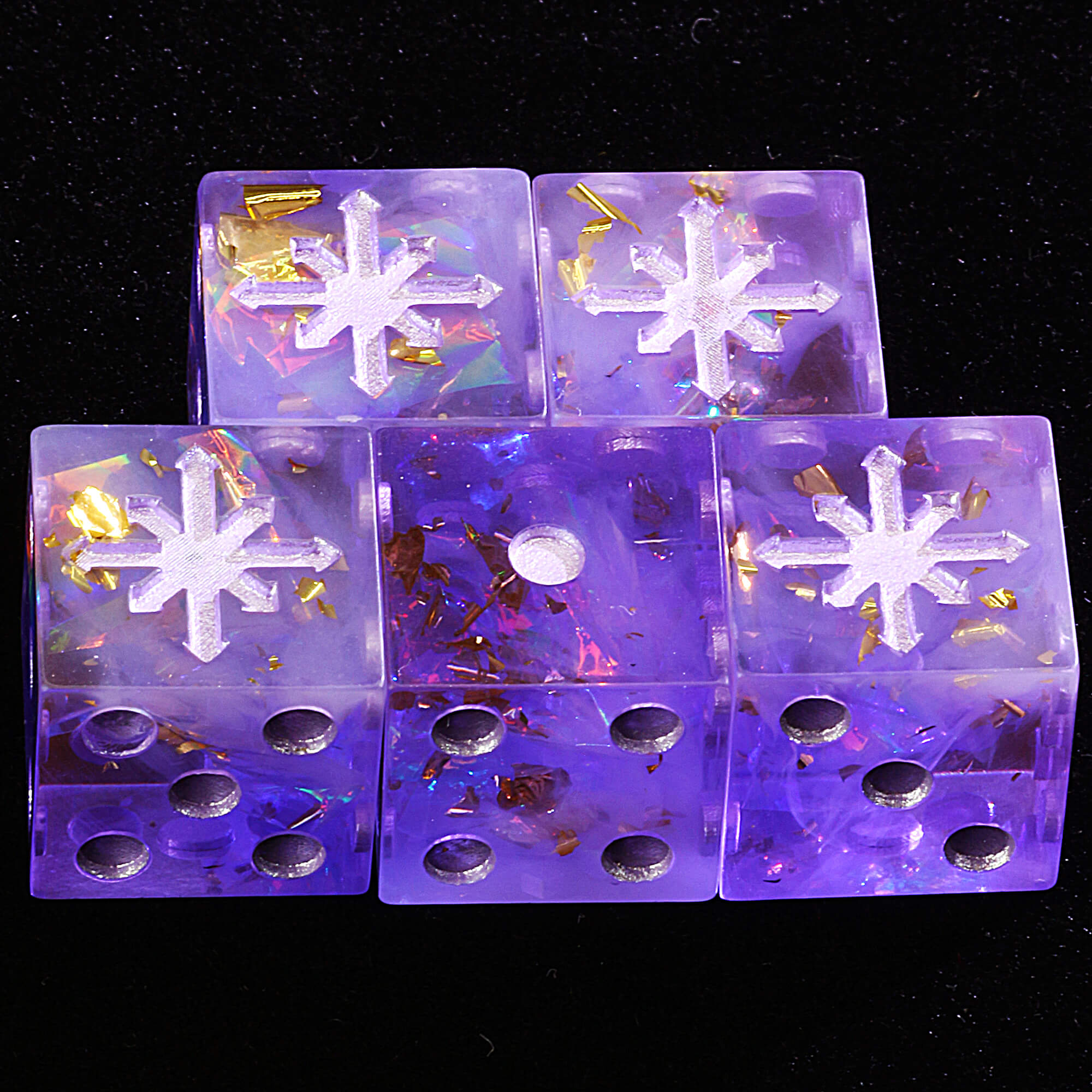 5 Polyhedral Resin Chaos Space D6 Warhammer 40K Dice Set Gilded Astra Relic
