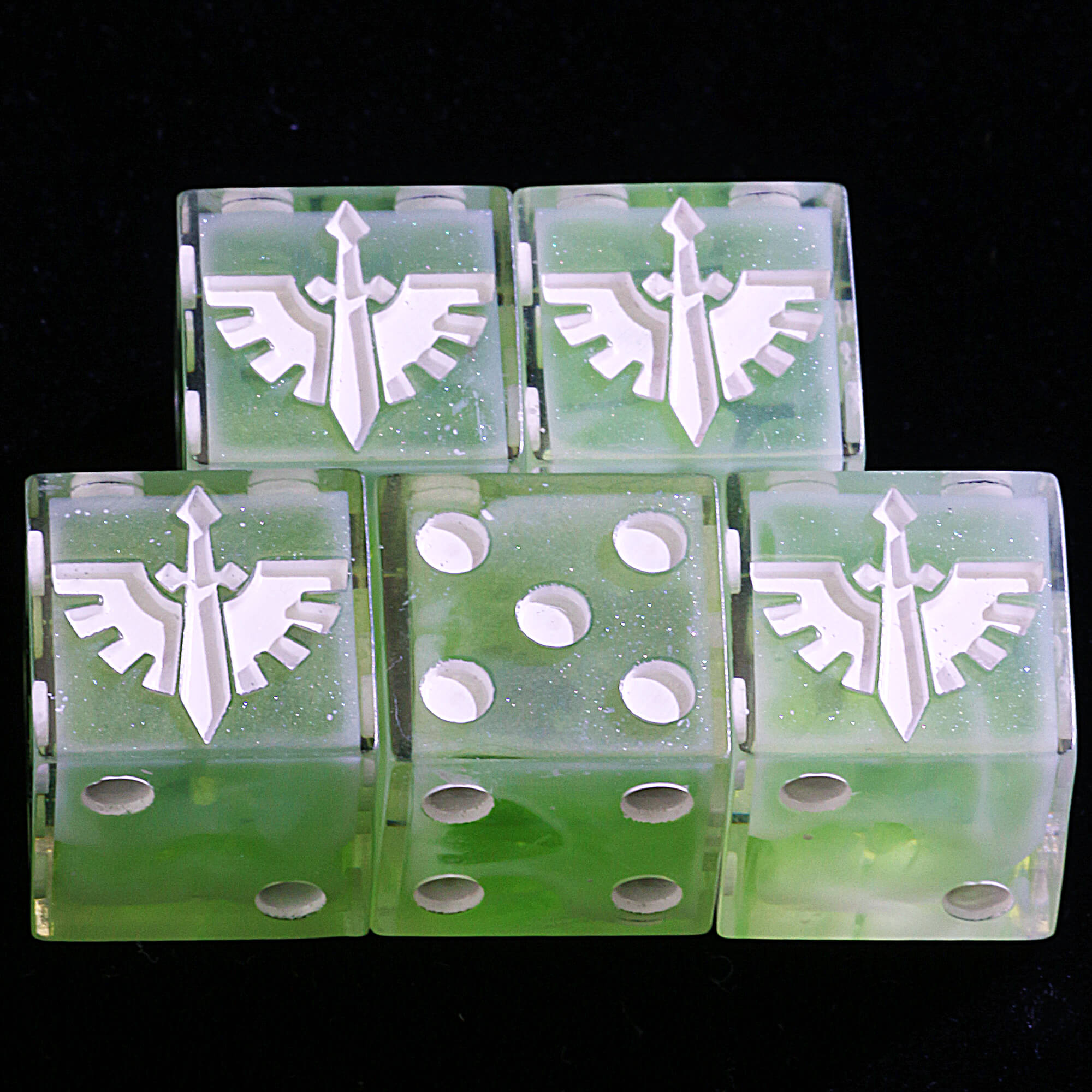 5 Polyhedral Resin Dark Angels Set Dice D6 Warhammer 40K Jade Vigil