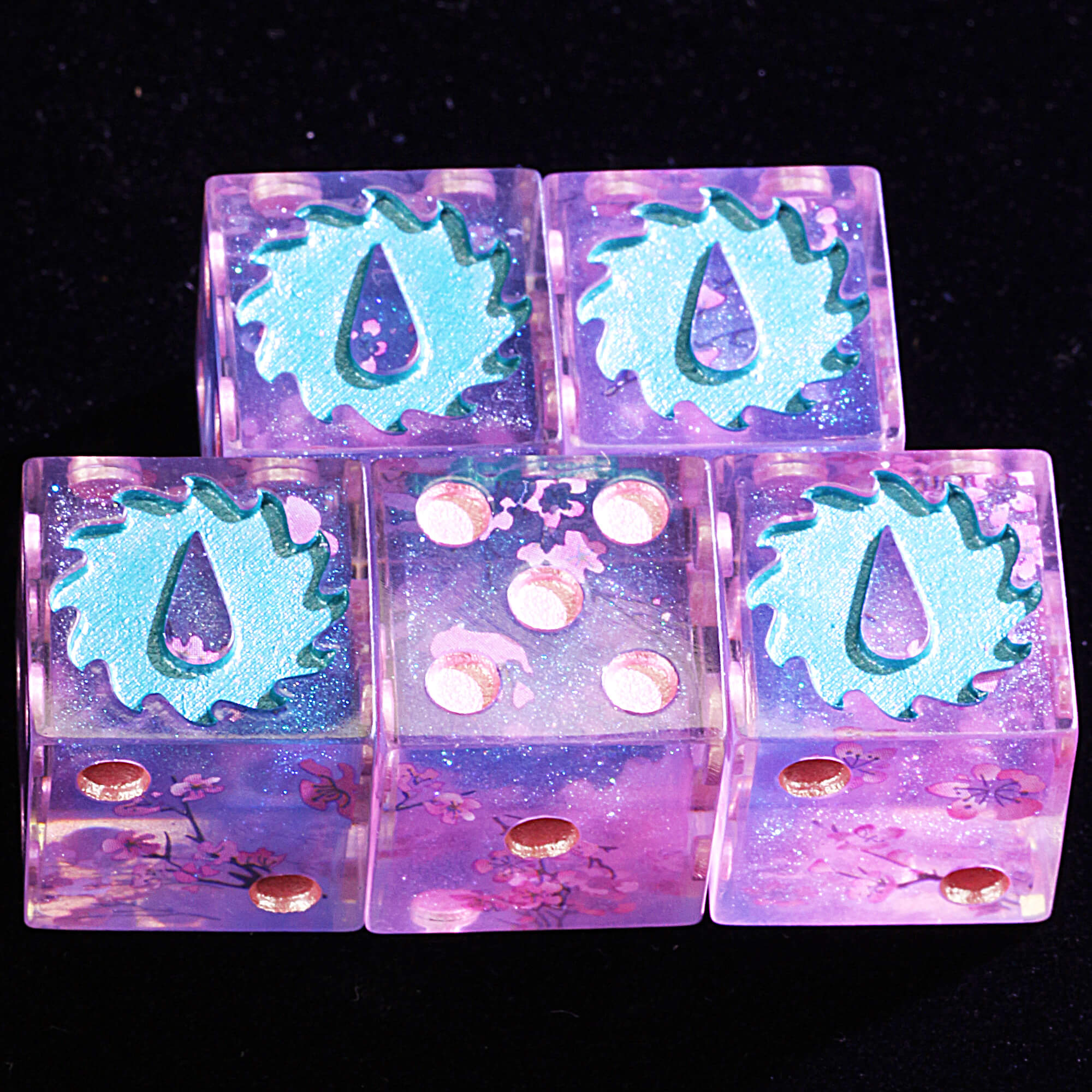 5 Polyhedral Resin Flesh Tearers D6 Warhammer 40K Sets Dice Slaanesh Bloom