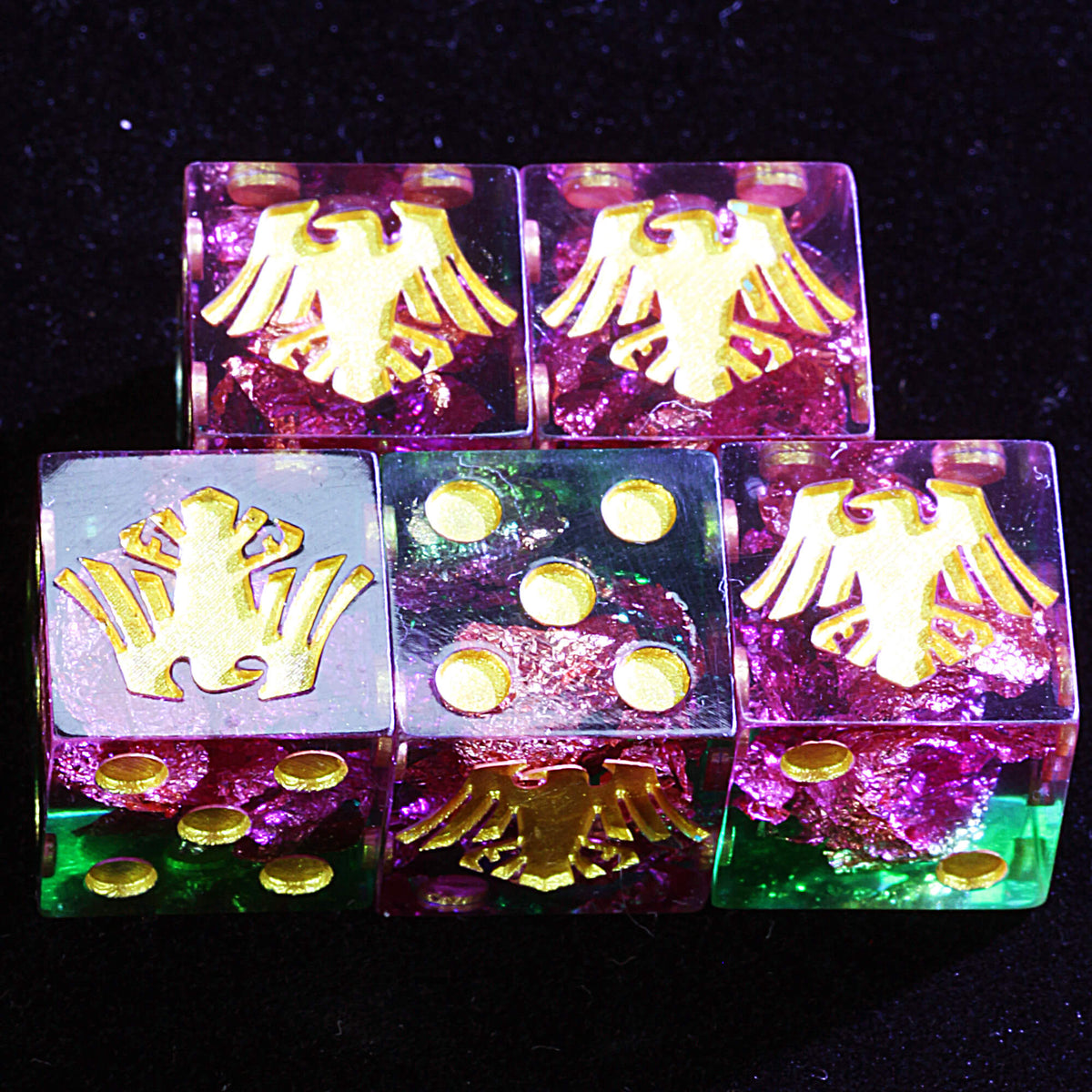 5 Polyhedral Resin Raven Guard D6 Sets Dice Warhammer 40K Gilded Warp