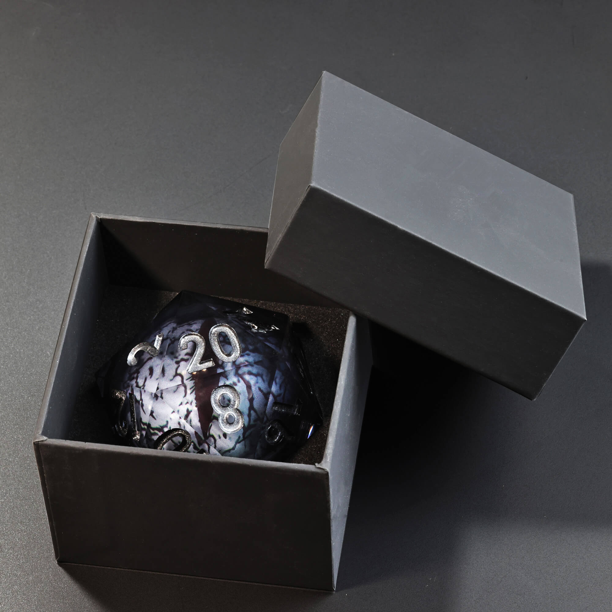 50mm Sharp Edge Polyhedral Black Dragon Eye DnD Big D20 Dice - Dice of Dragons