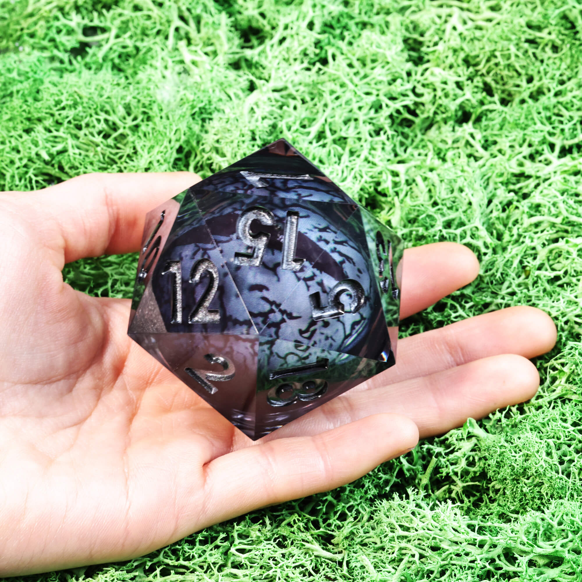 50mm Sharp Edge Polyhedral Black Dragon Eye DnD Big D20 Dice - Dice of Dragons