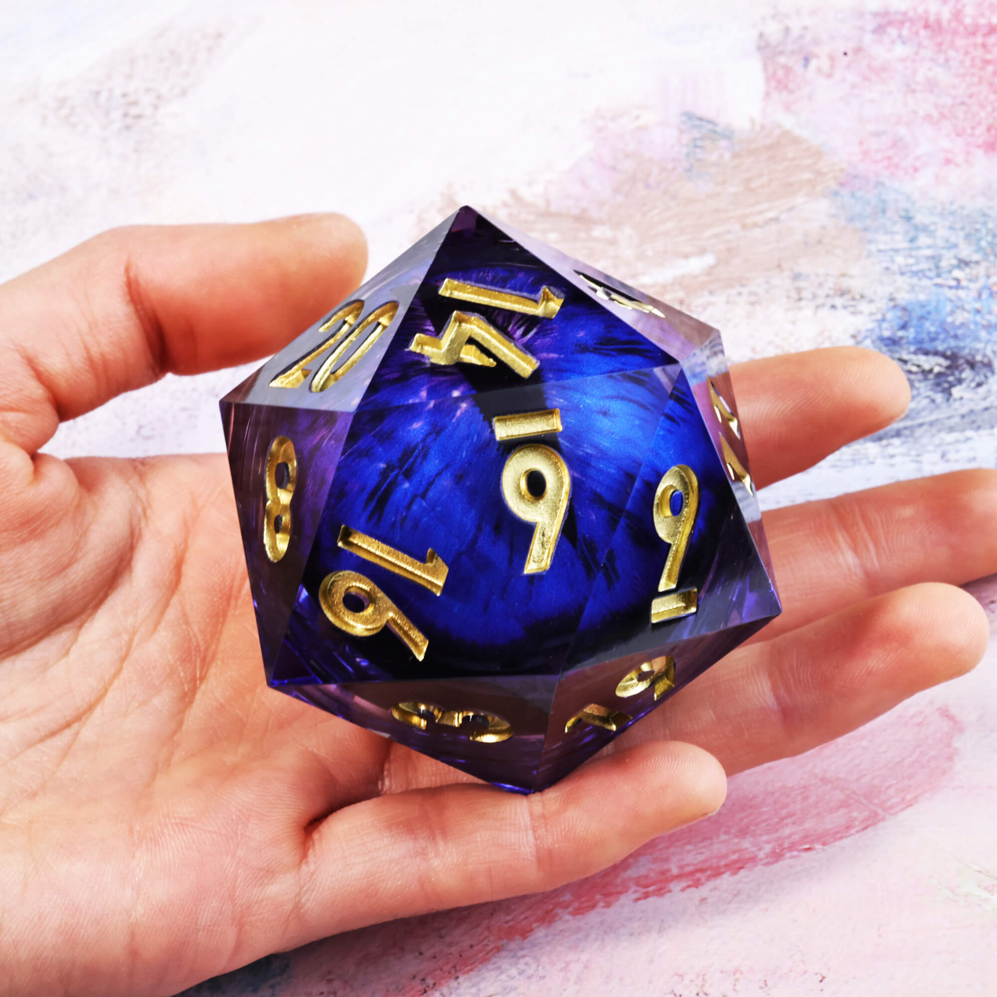 50mm Sharp Edge Polyhedral Blue Dragon Eye DnD Big D20 Dice - Dice of Dragons