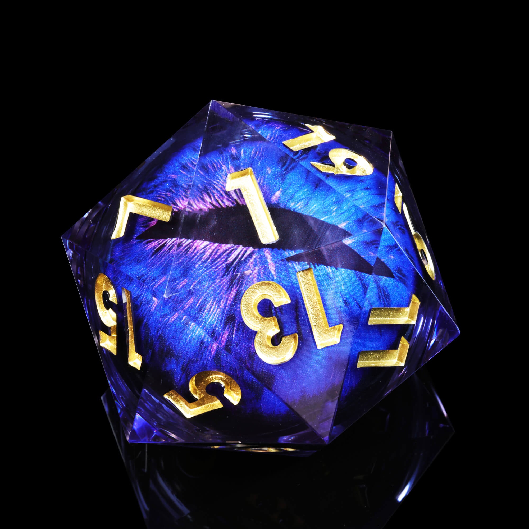 50mm Sharp Edge Polyhedral Blue Dragon Eye DnD Big D20 Dice - Dice of Dragons