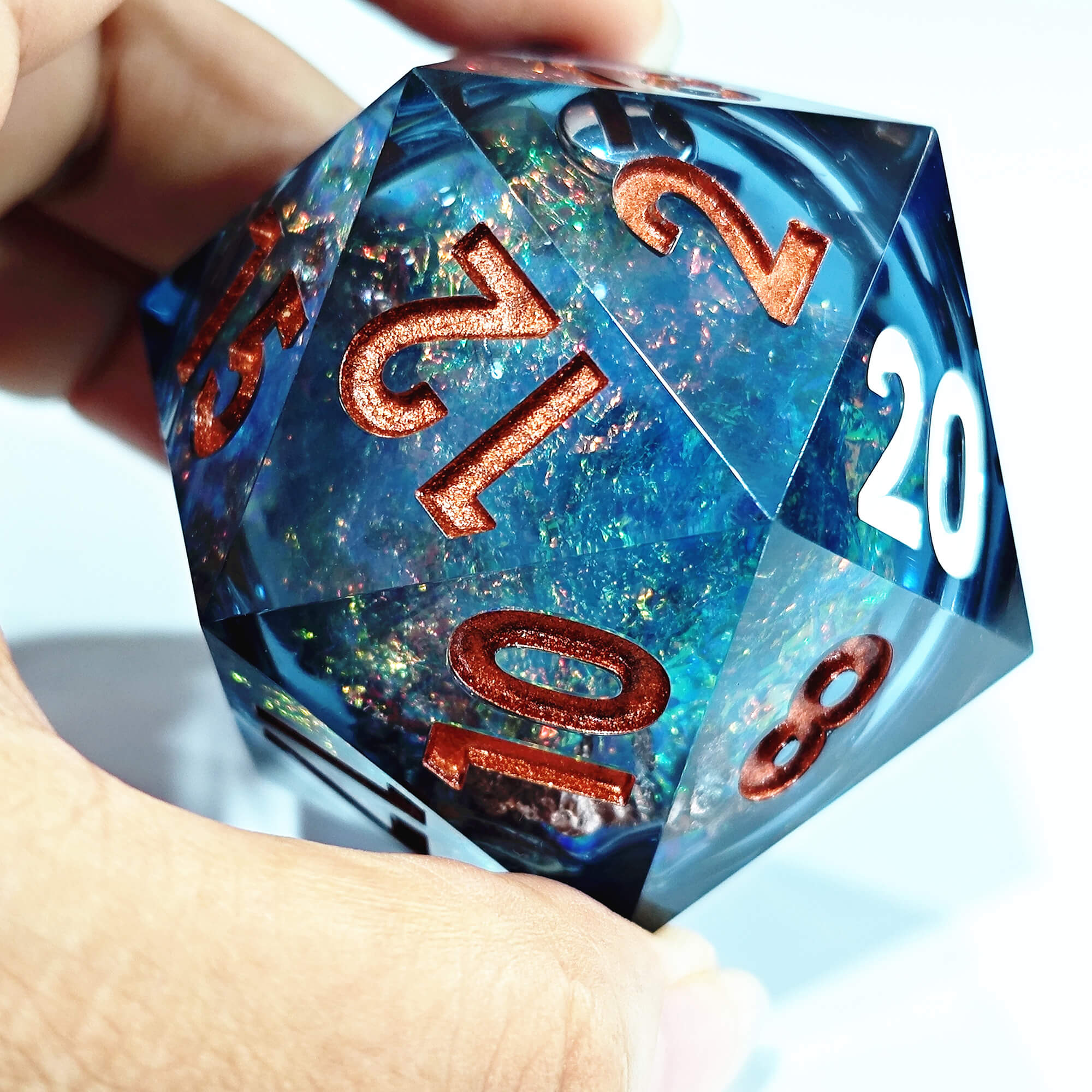 50mm Sharp Edge Polyhedral Blue Liquid Core Giant D20 Dice DnD - Dice of Dragons