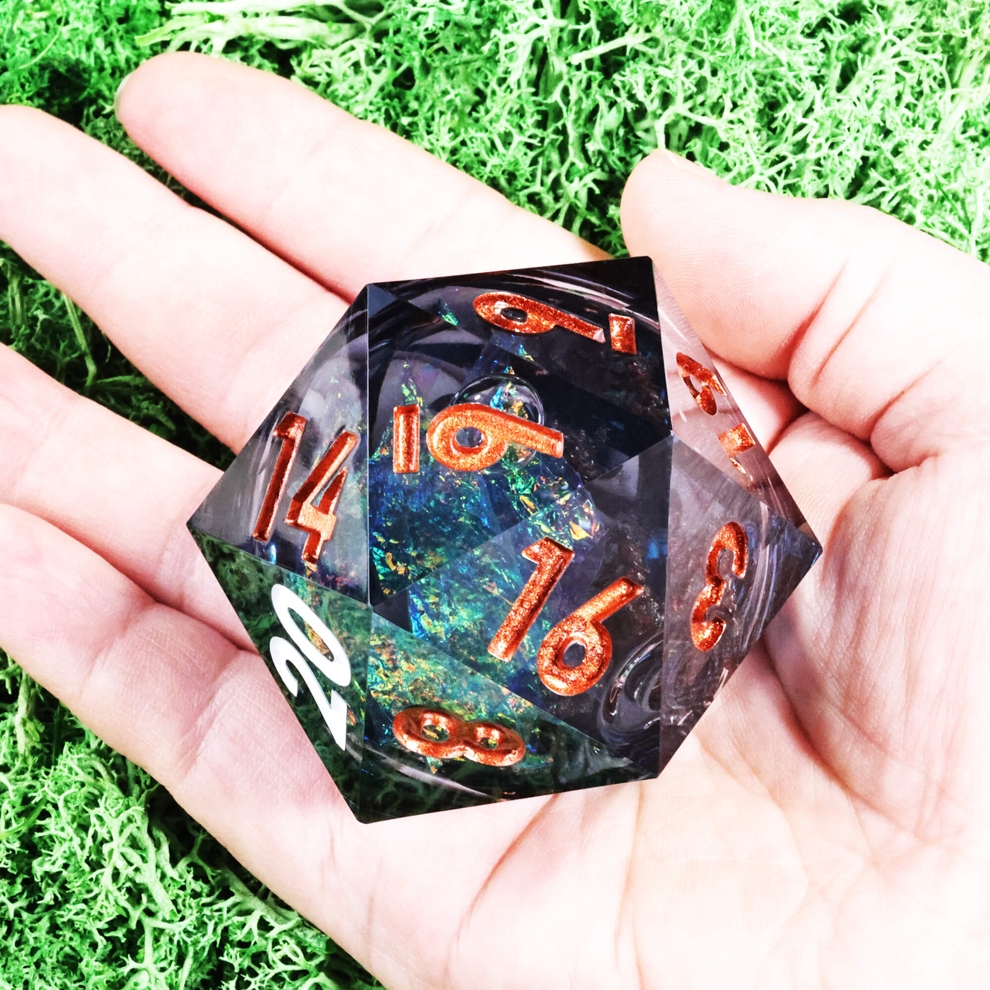 50mm Sharp Edge Polyhedral Blue Liquid Core Giant D20 Dice DnD - Dice of Dragons