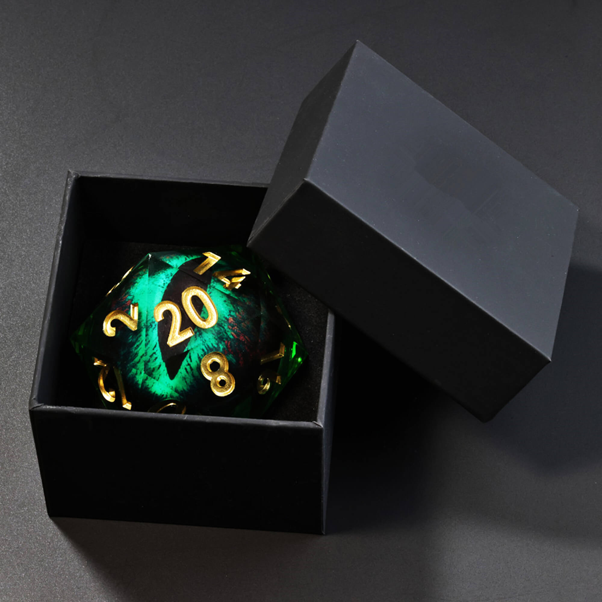 50mm Sharp Edge Polyhedral Green Dragon Eye D&D Big D20 Dice - Dice of Dragons