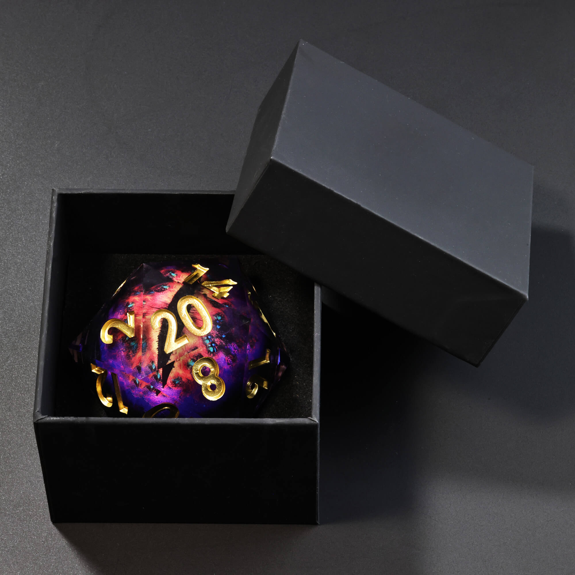 50mm Sharp Edge Polyhedral Purple Dragon Eye Large 20 Sided DnD Dice - Dice of Dragons