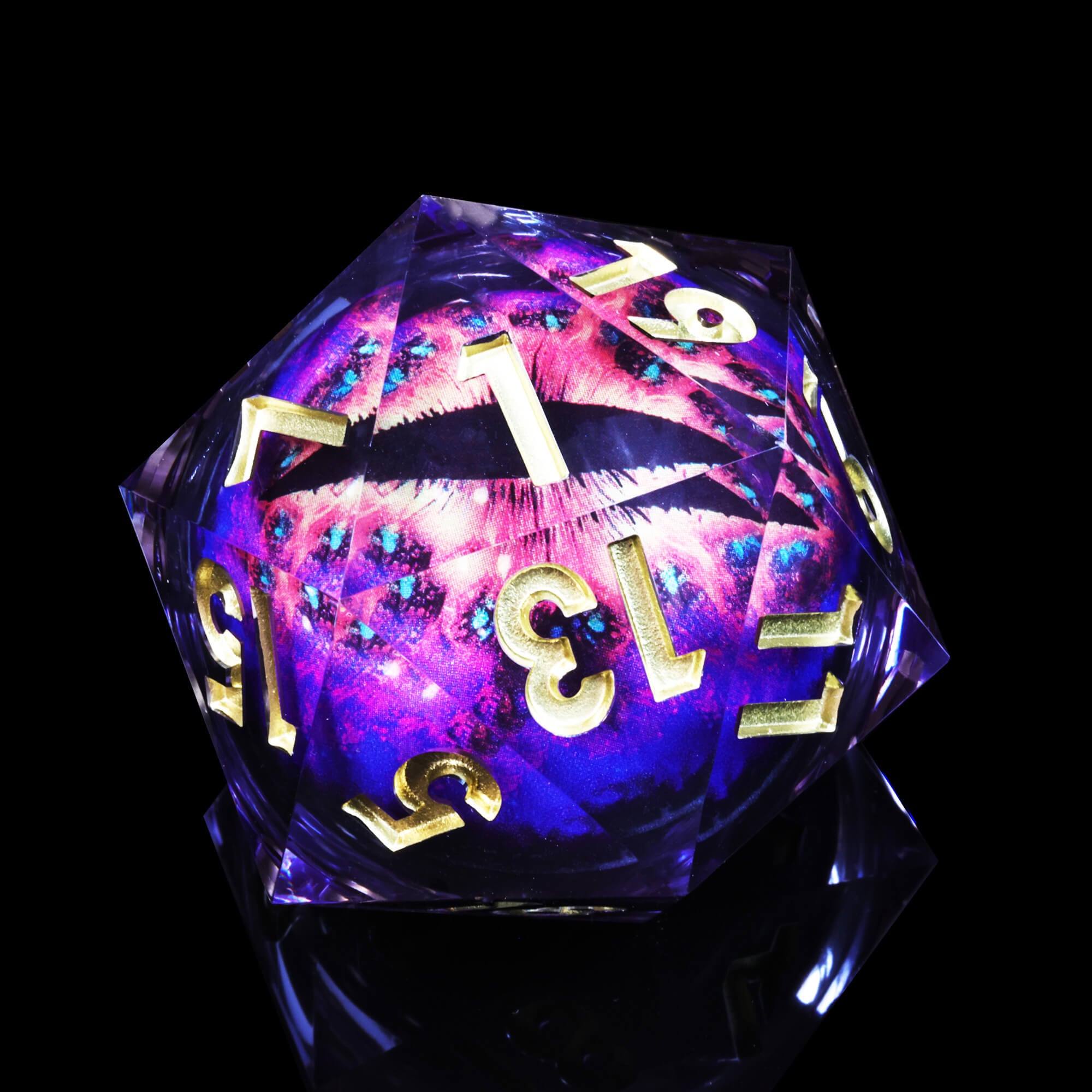 50mm Sharp Edge Polyhedral Purple Dragon Eye Large 20 Sided DnD Dice - Dice of Dragons