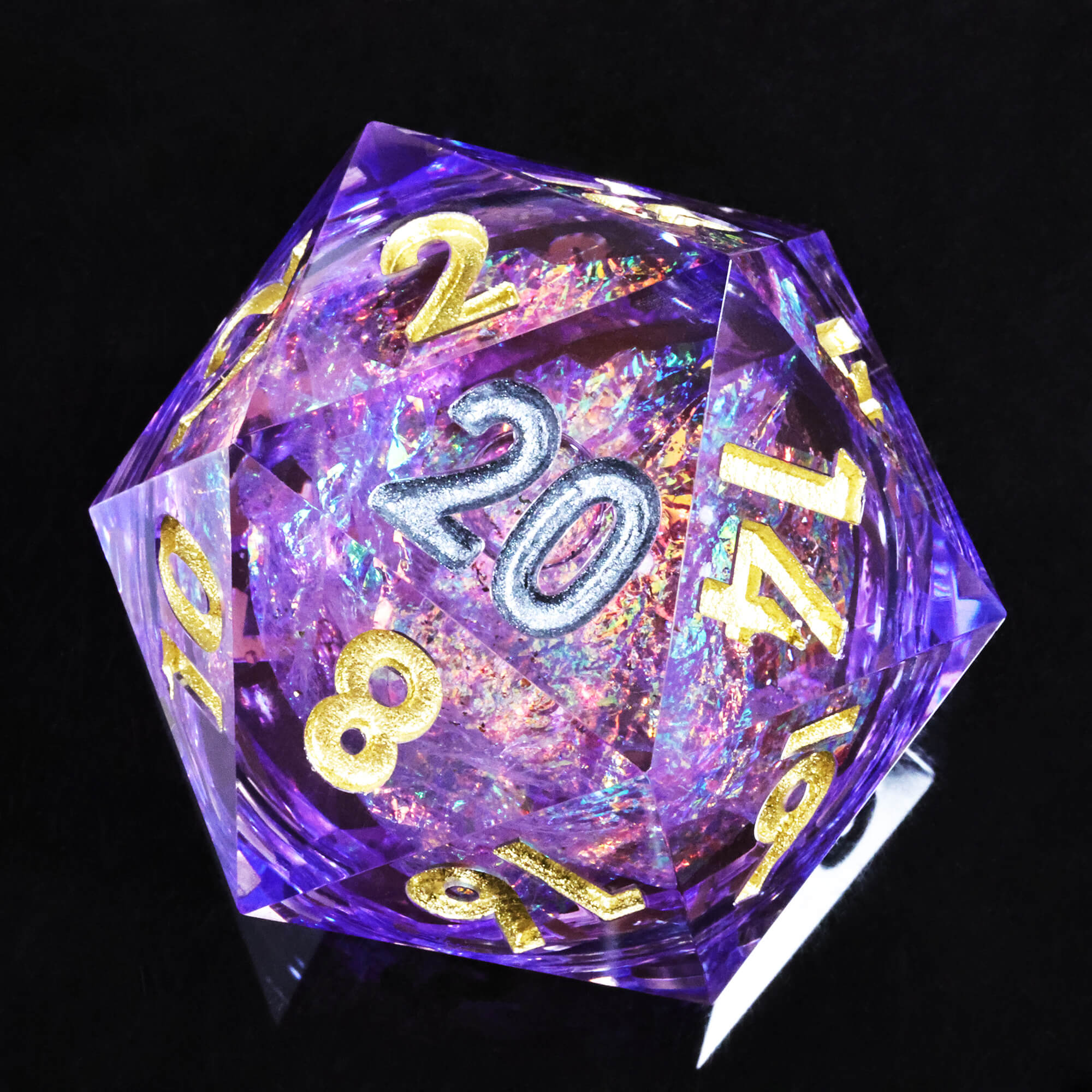 50mm Sharp Edge Polyhedral Purple Liquid Core Giant D20 Dice D&D - Dice of Dragons