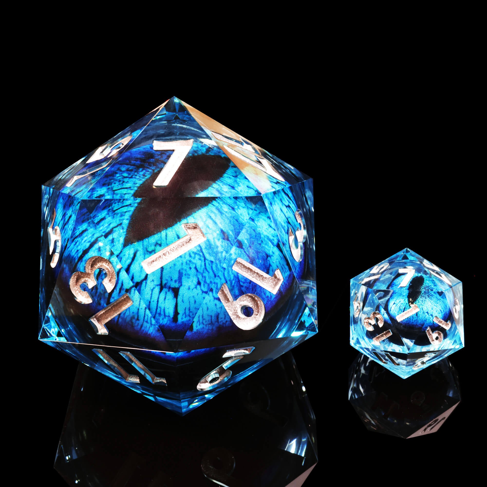 50mm Sharp Edge Polyhedral Sky Blue Dragon Eye Large 20 Sided D&D Dice - Dice of Dragons