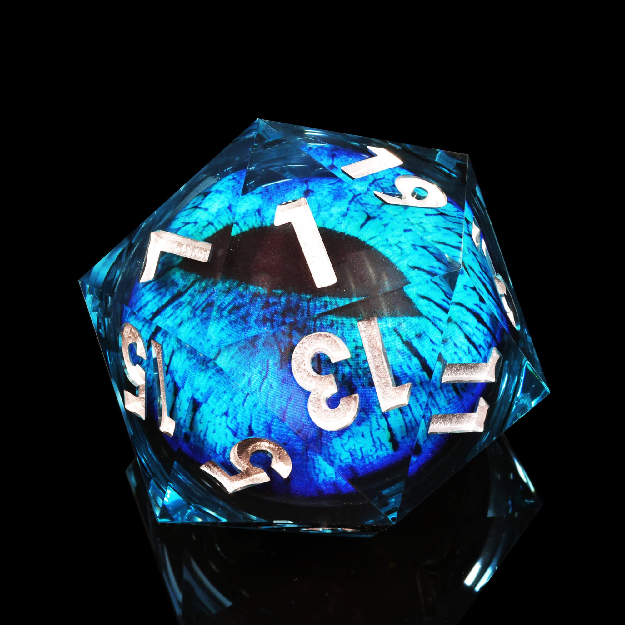 50mm Sharp Edge Polyhedral Sky Blue Dragon Eye Large 20 Sided D&D Dice - Dice of Dragons