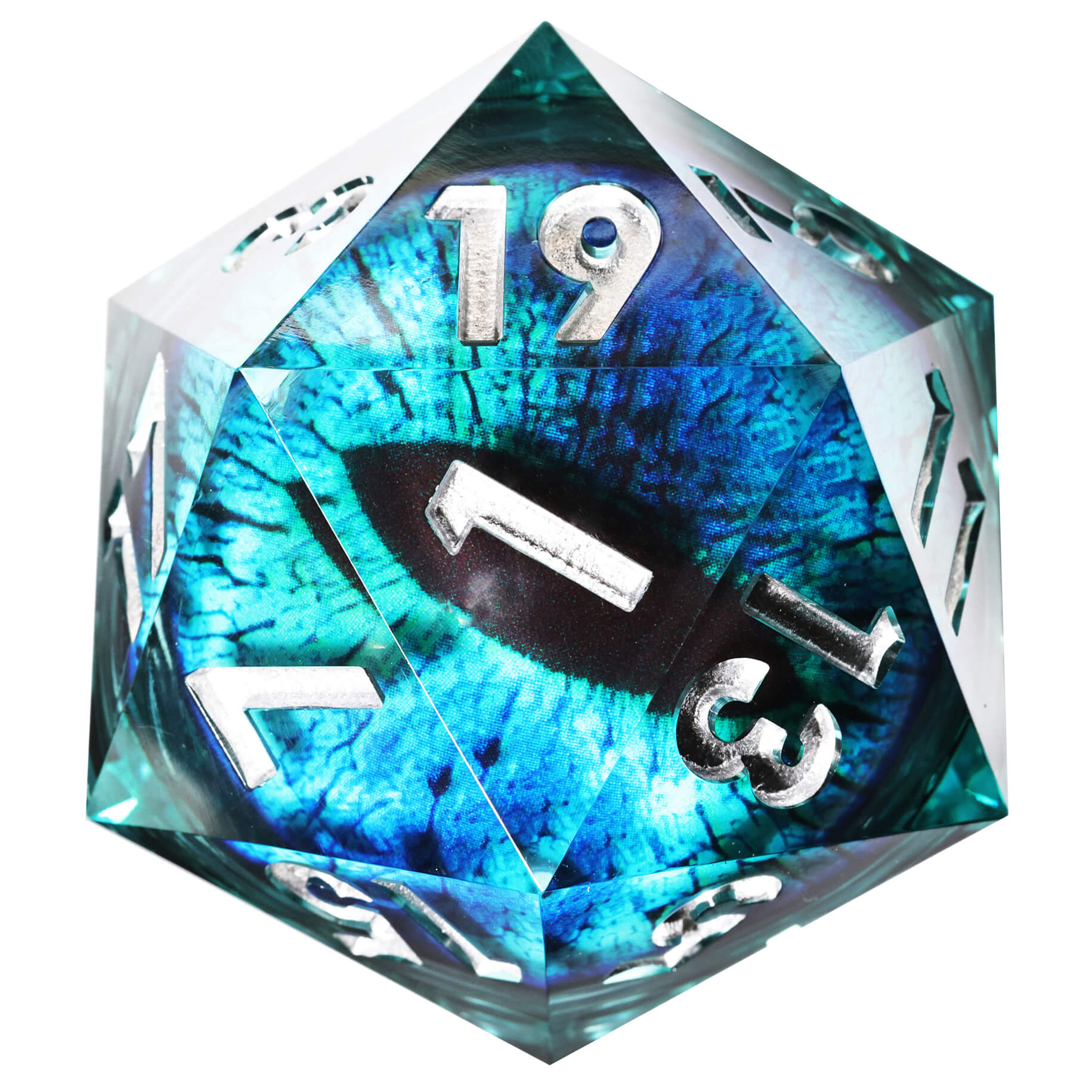 50mm Sky Blue Dragon Eye 20 Sided D&D Dice | Dice of Dragons