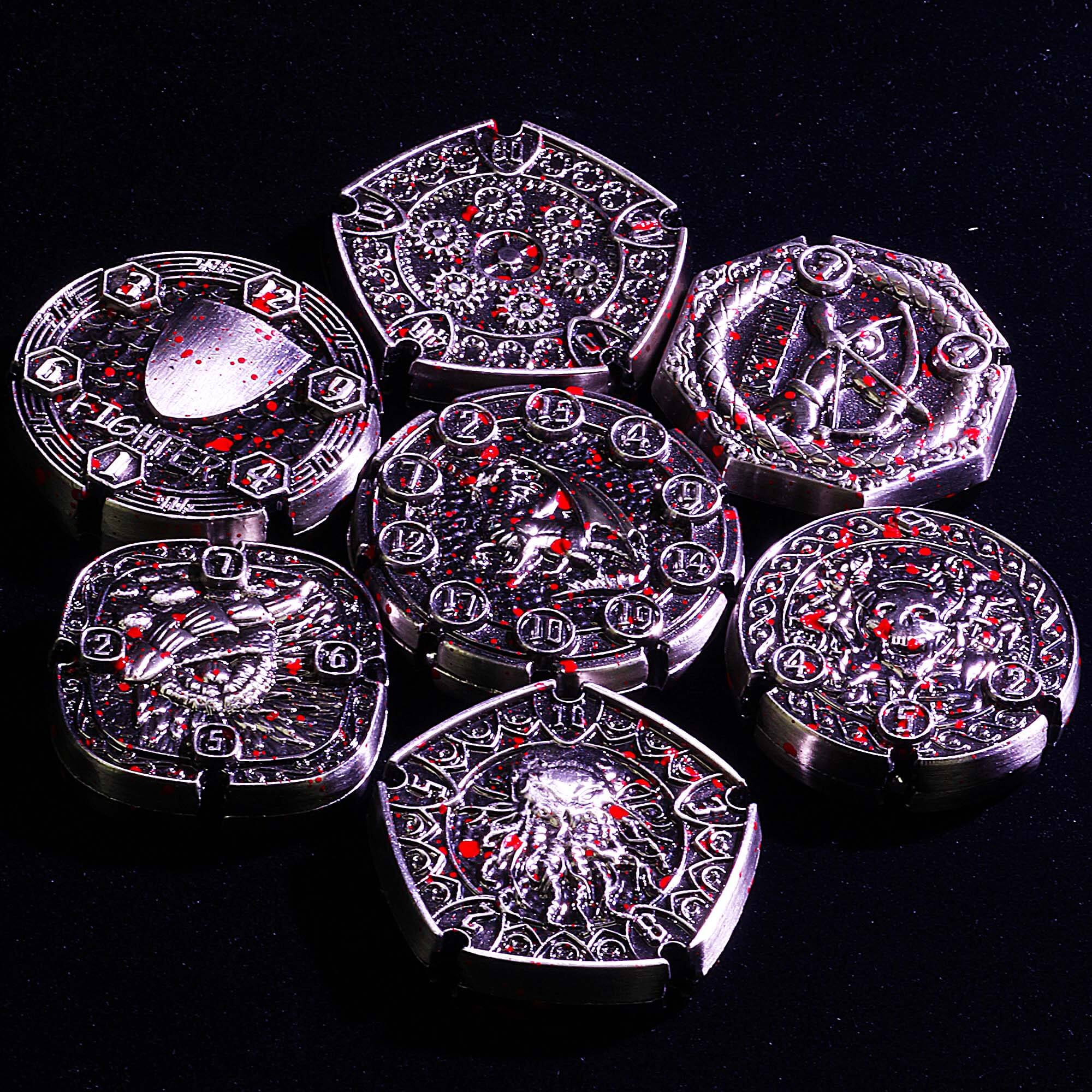 7 Die Metal Flip DnD Coin Dice Set Blood - Dice of Dragons