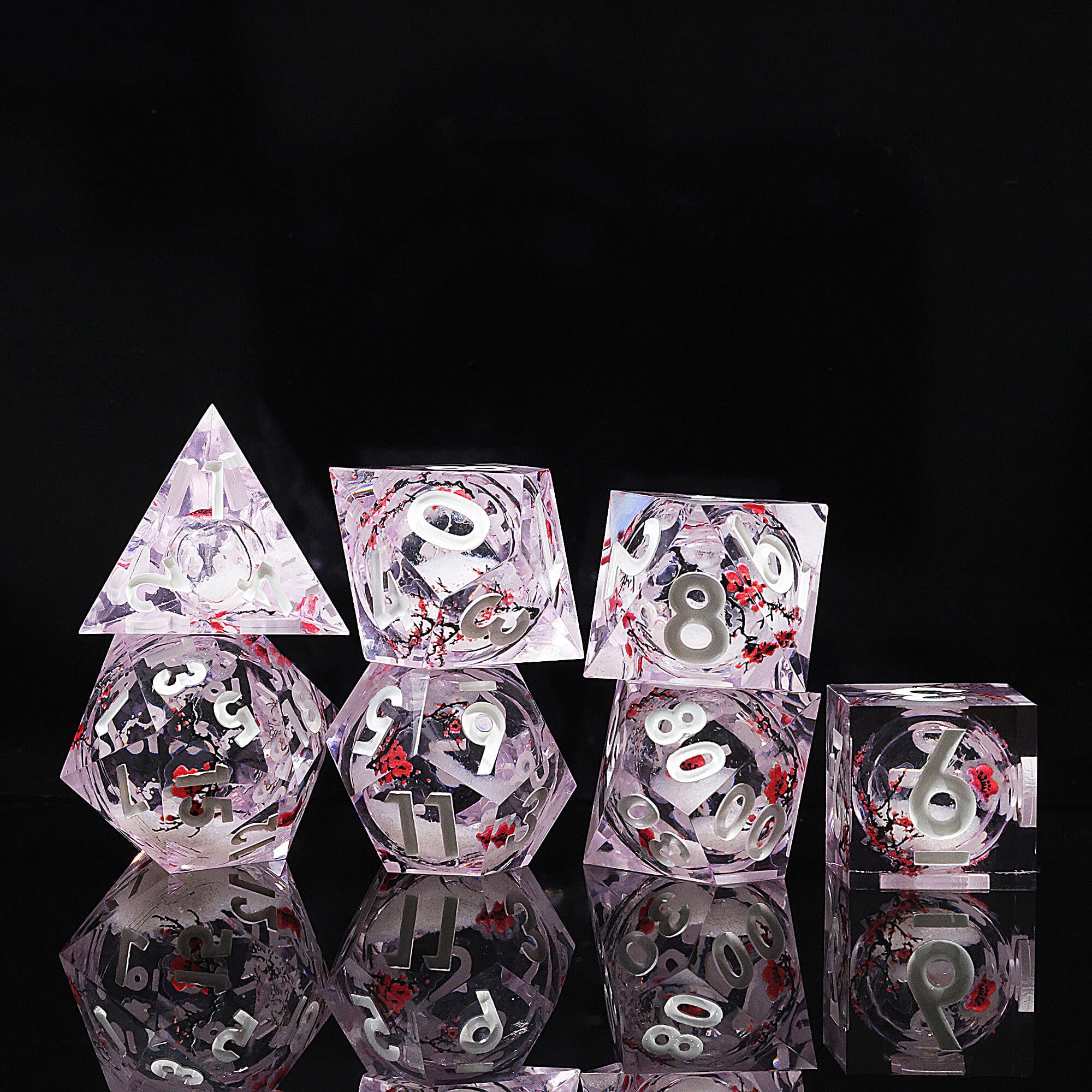 7 Piece Liquid Core Polyhedral D and D Dice Set Plum Bossom - Dice of Dragons