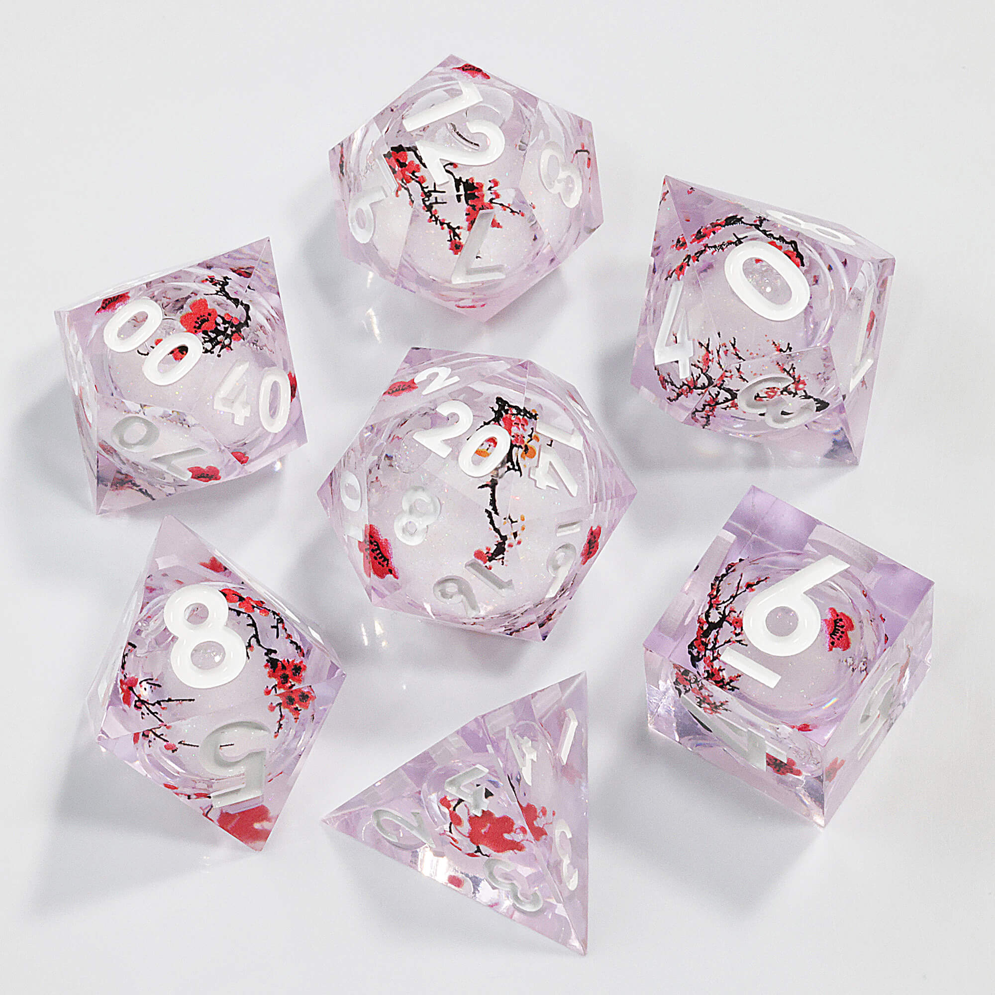 7 Piece Liquid Core Polyhedral D and D Dice Set Plum Bossom - Dice of Dragons
