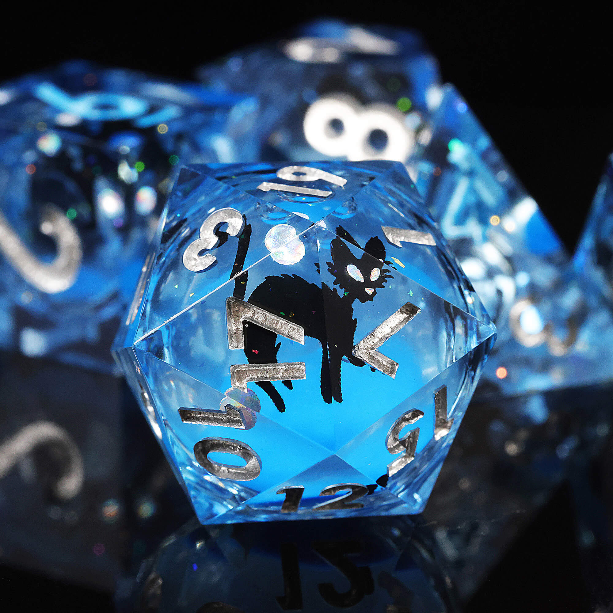 7 Piece Liquid Core Polyhedral D&D Dice Set Black Cat - Dice of Dragons