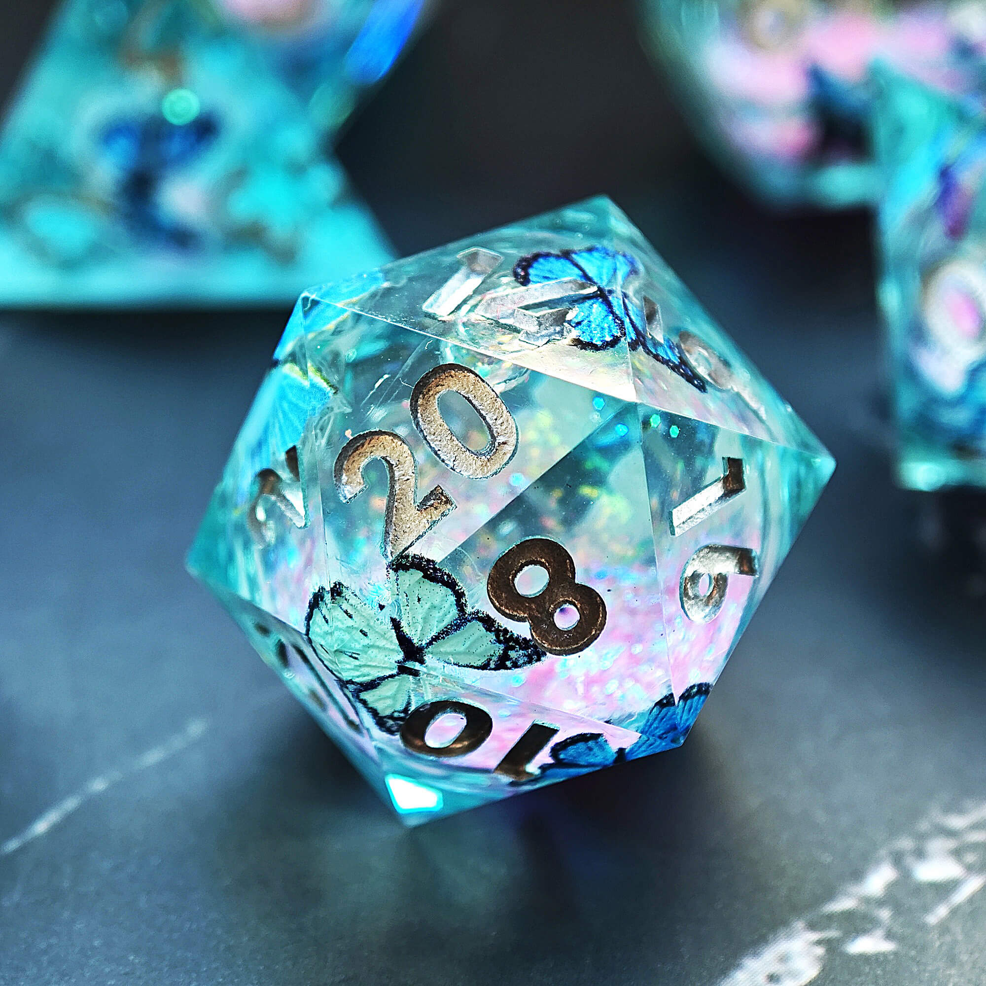 7 Piece Liquid Core Polyhedral DnD Dice Set Butterfly - Dice of Dragons