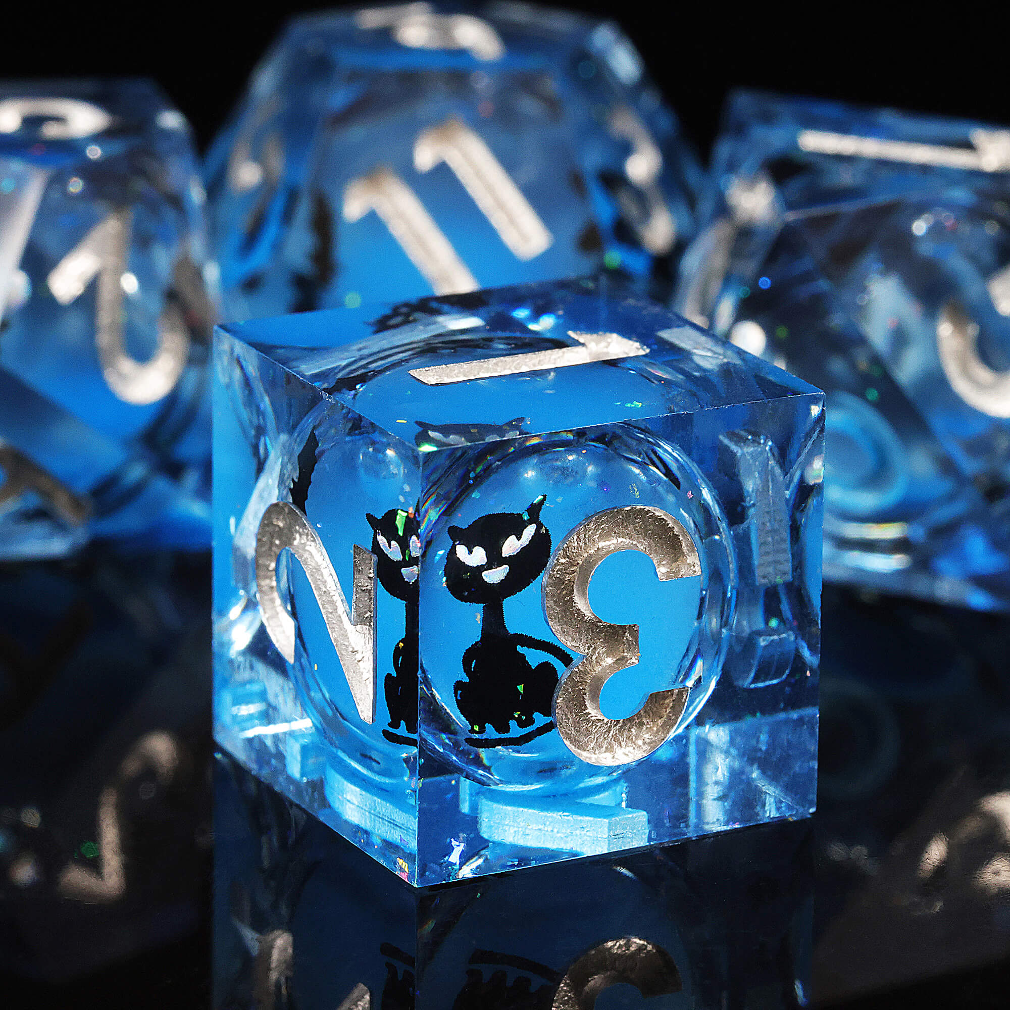 7 Piece Liquid Core Polyhedral D&D Dice Set Black Cat - Dice of Dragons