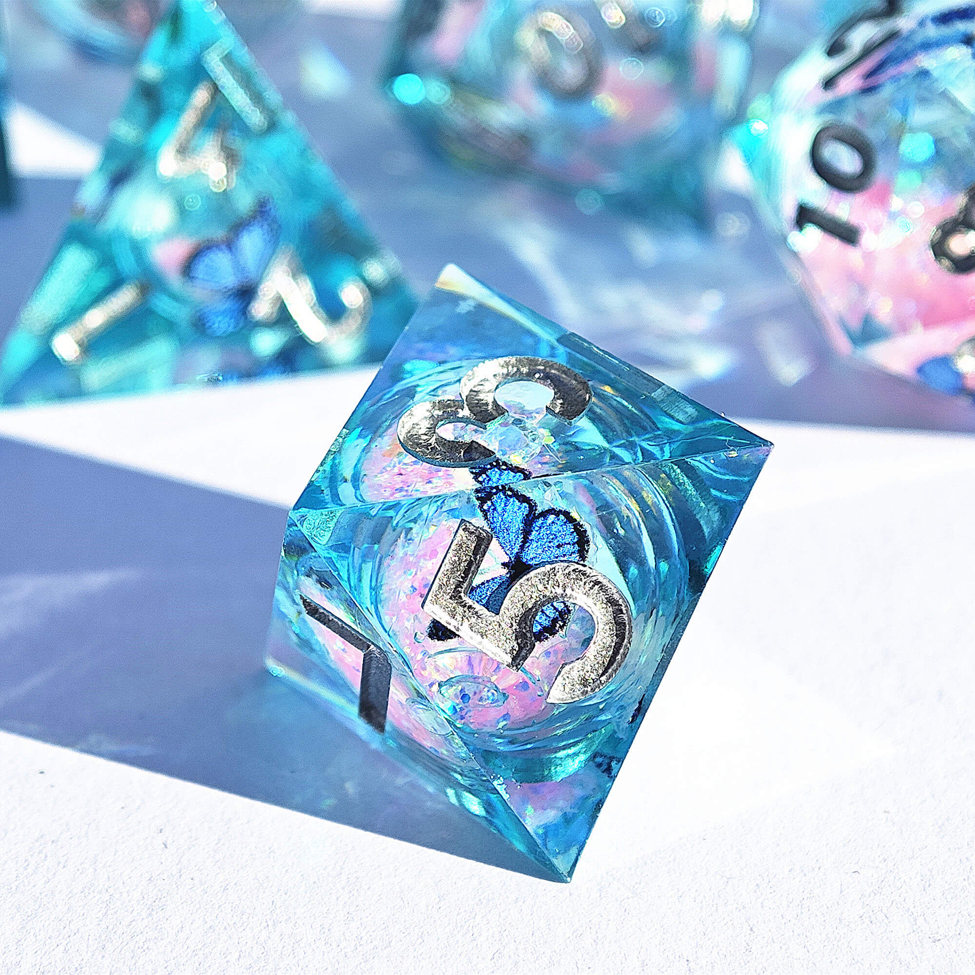 7 Piece Liquid Core Polyhedral DnD Dice Set Butterfly - Dice of Dragons