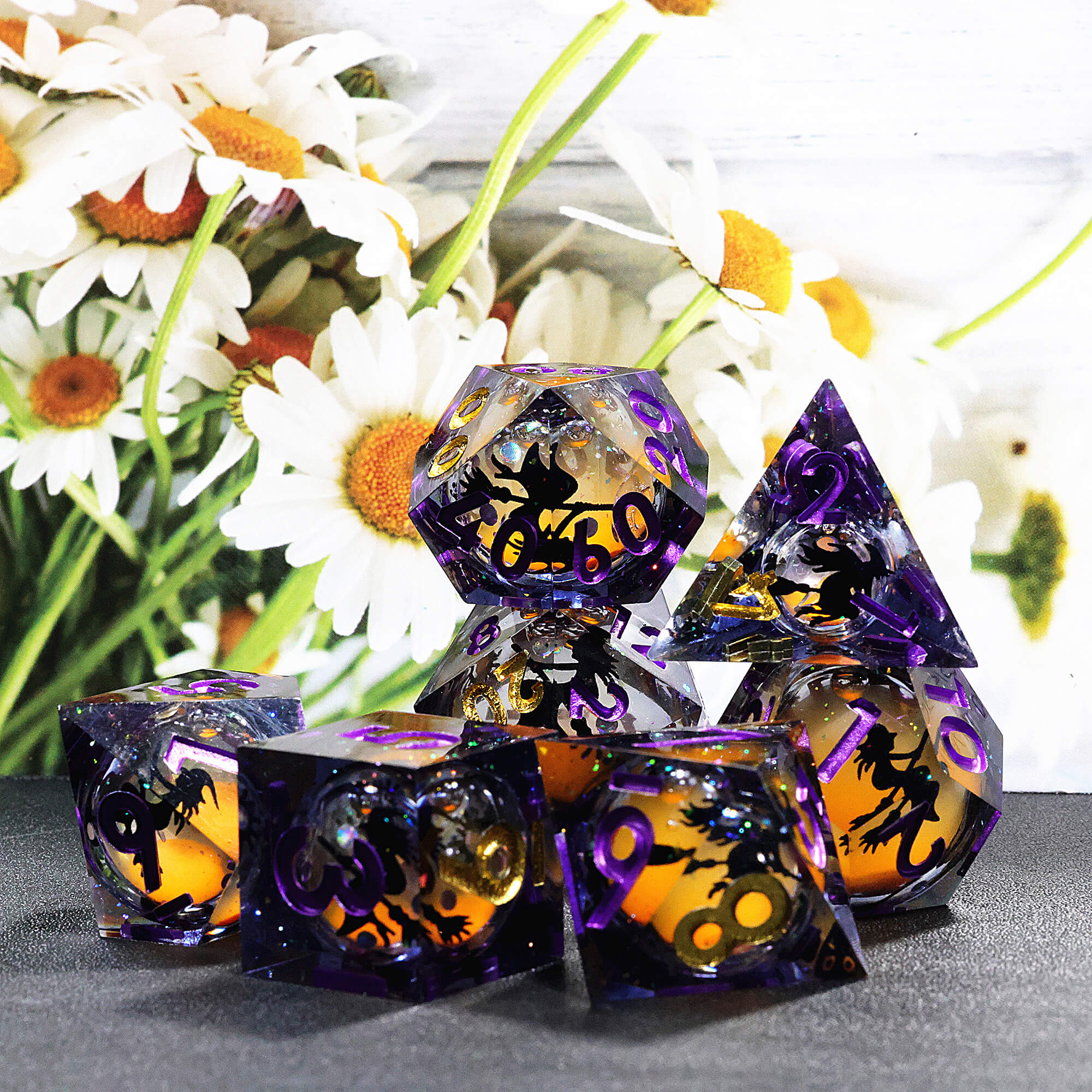 7 Piece Liquid Core Polyhedral D&D Dice Sets Witch - Dice of Dragons