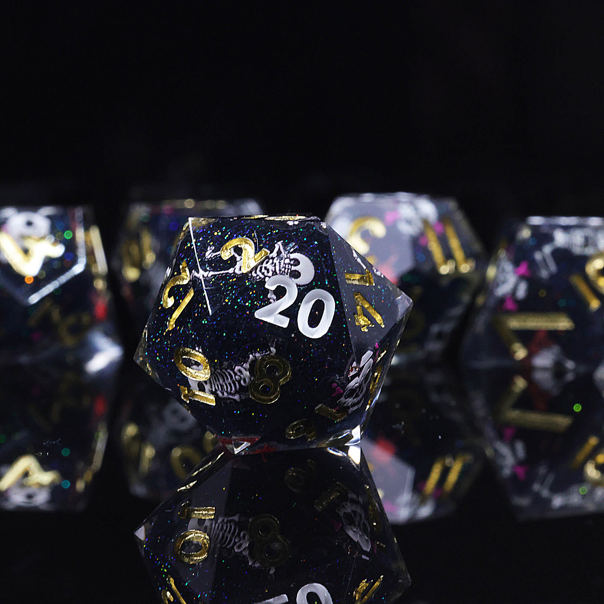 7 Piece Polyhedral DD Dice Set Cute Skull Black - Dice of Dragons