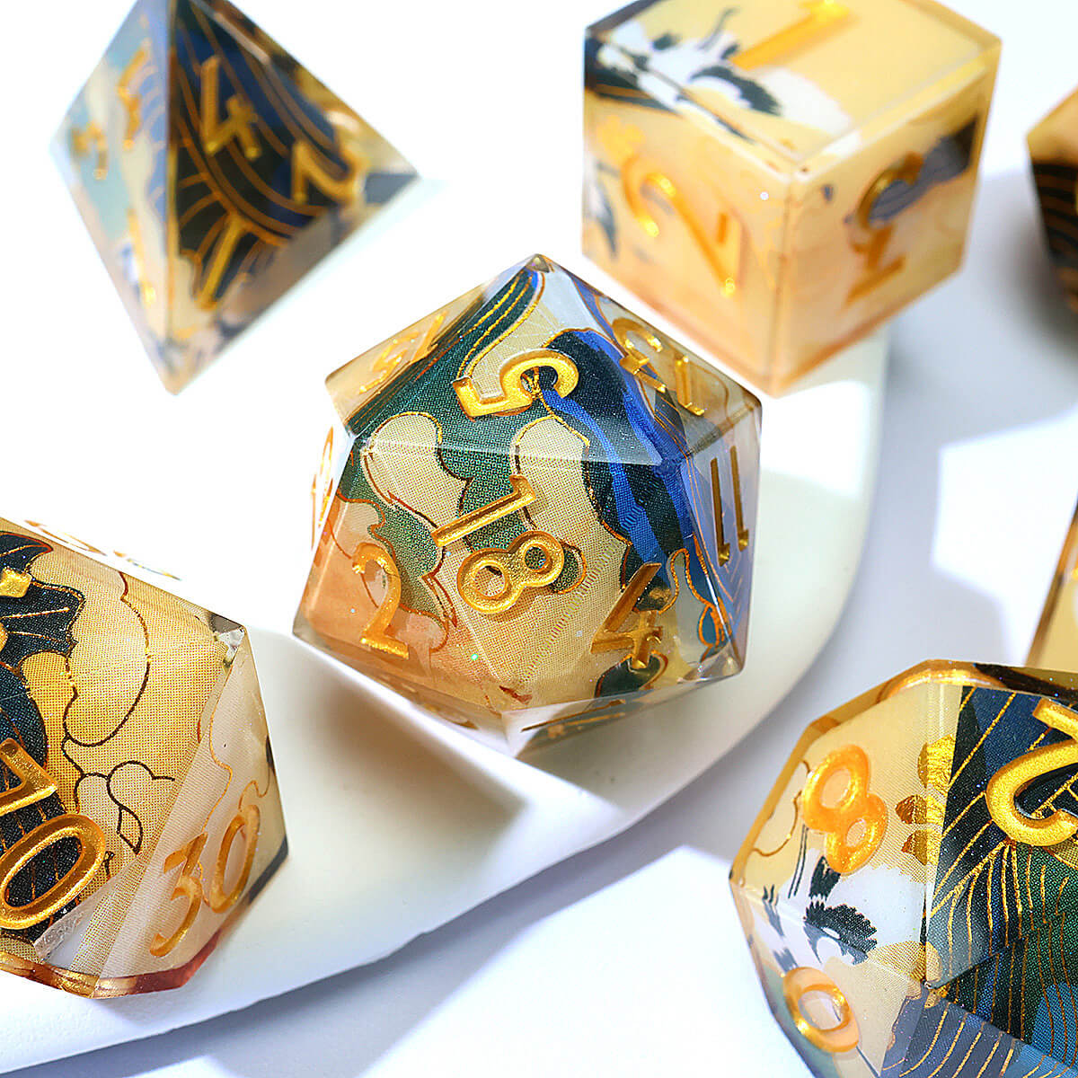7 Piece Polyhedral Dice Set D and D Wonderland Crane - Dice of Dragons