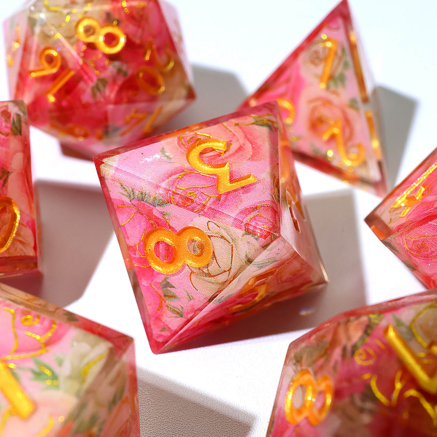 7 Piece Polyhedral Dice Set DnD Red Flower - Dice of Dragons