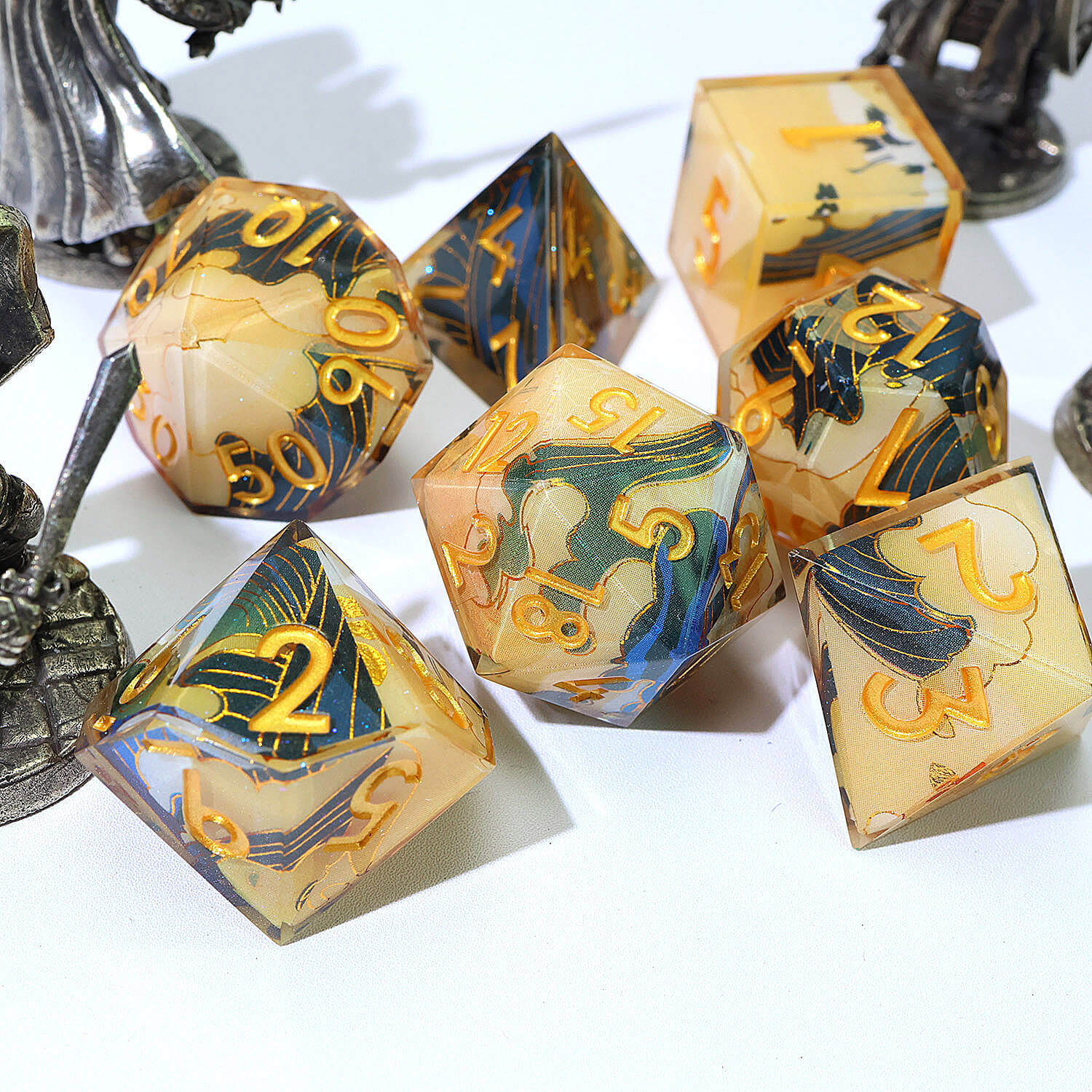 7 Piece Polyhedral Dice Set D and D Wonderland Crane - Dice of Dragons