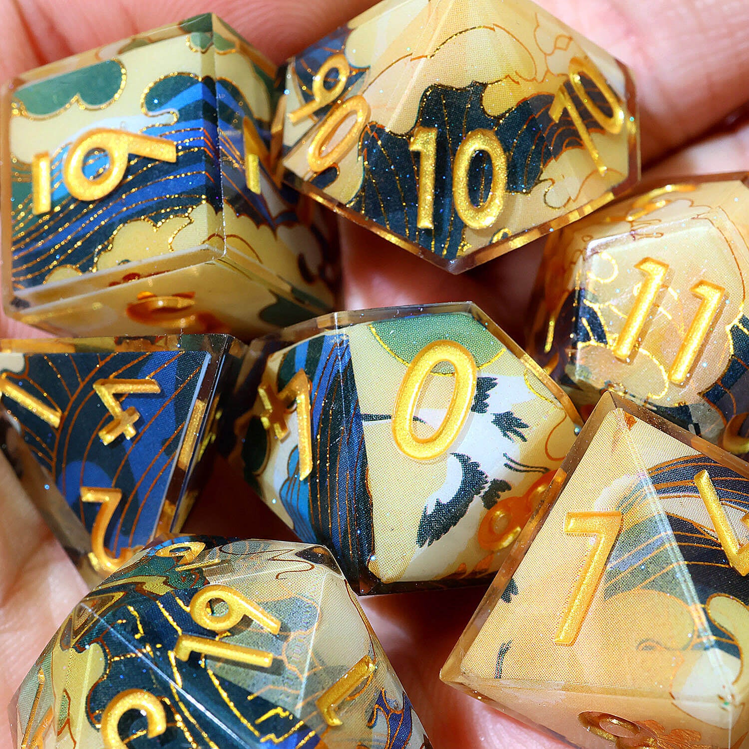 7 Piece Polyhedral Dice Set D and D Wonderland Crane - Dice of Dragons
