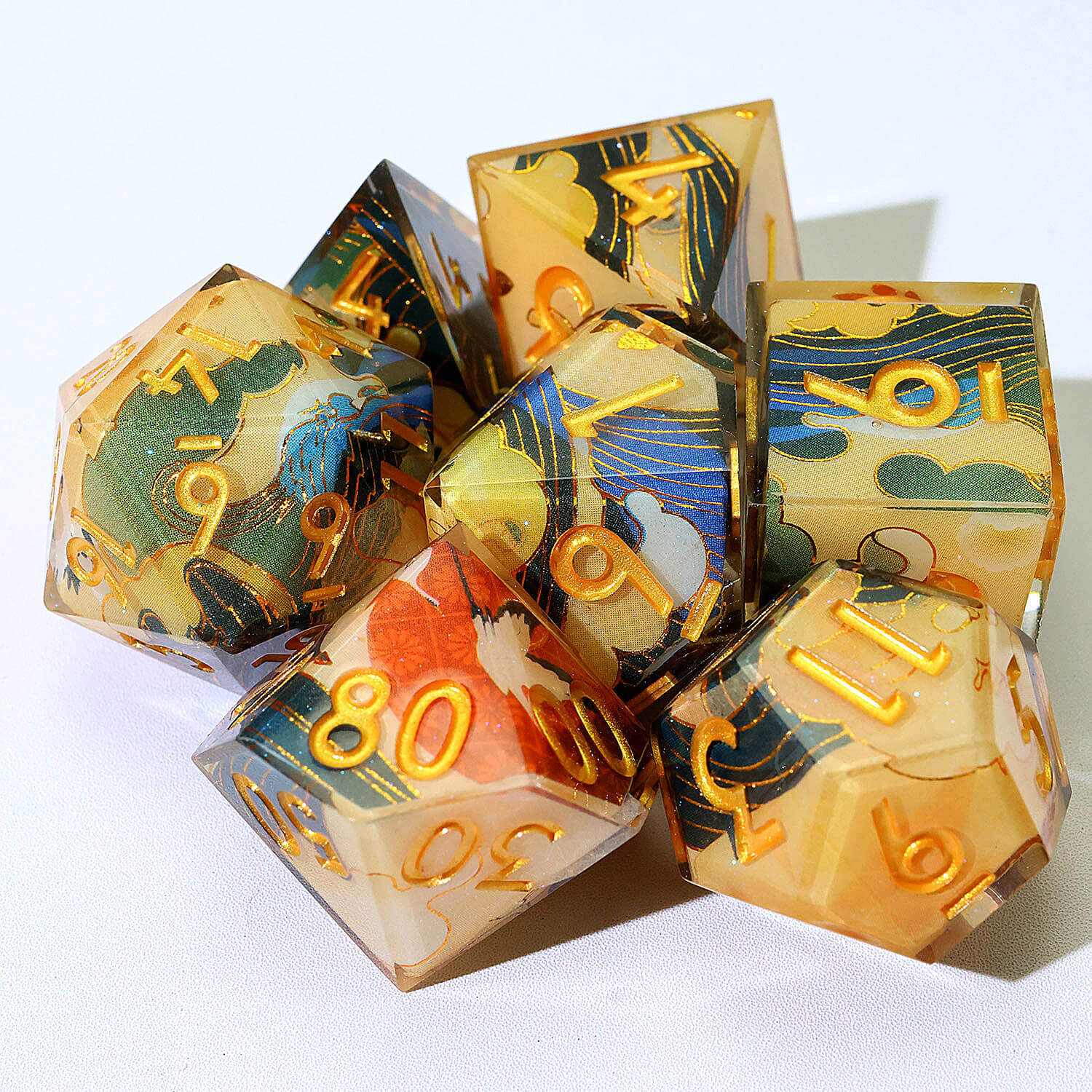 7 Piece Polyhedral Dice Set D and D Wonderland Crane - Dice of Dragons