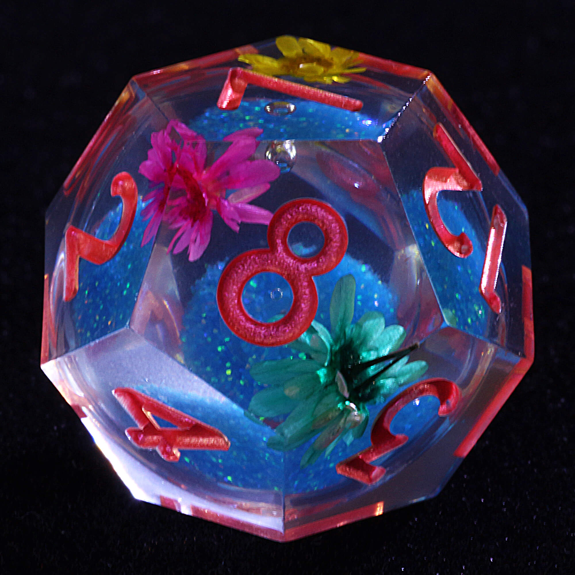 7 Polyhedral Resin Blue Liquid Core D&D Dice Set Flower - Dice of Dragons