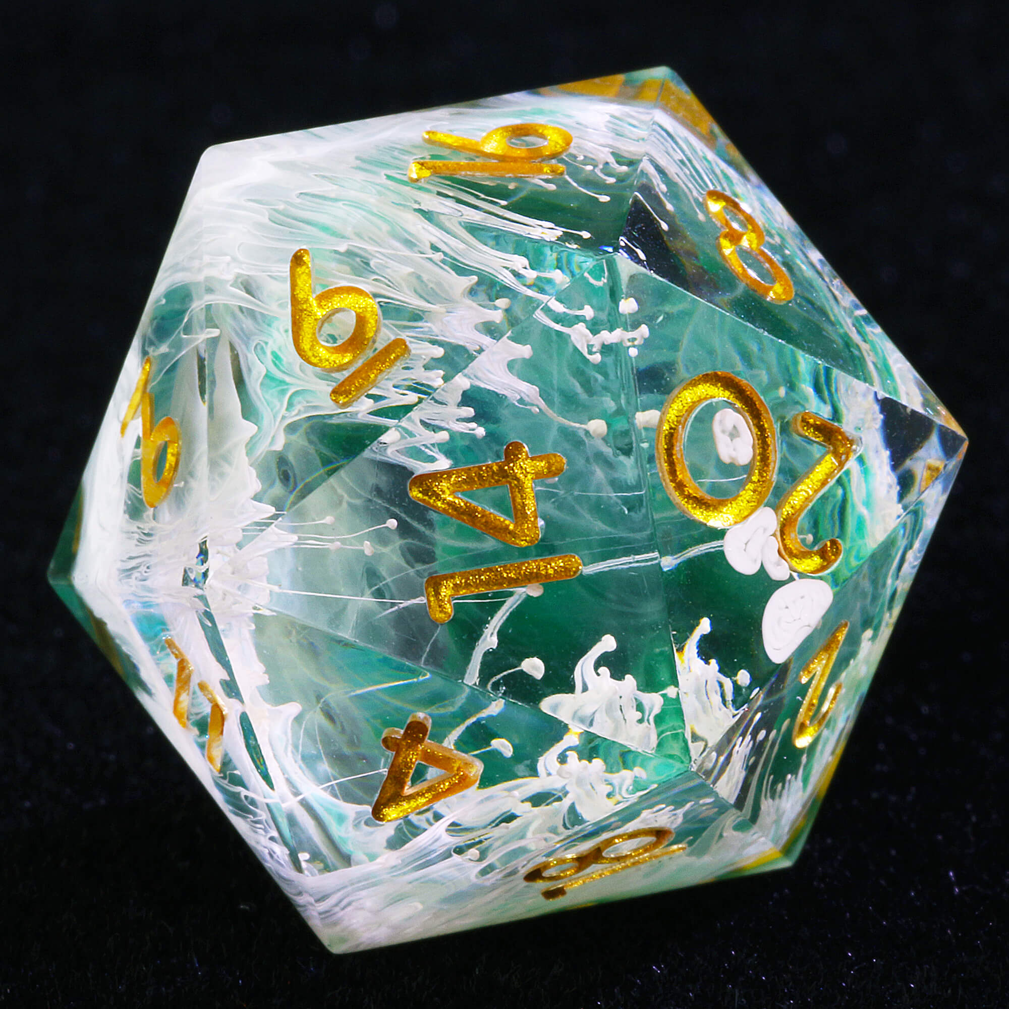 7 Polyhedral Resin D and D Set of Dice Wave Green - Dice of Dragons