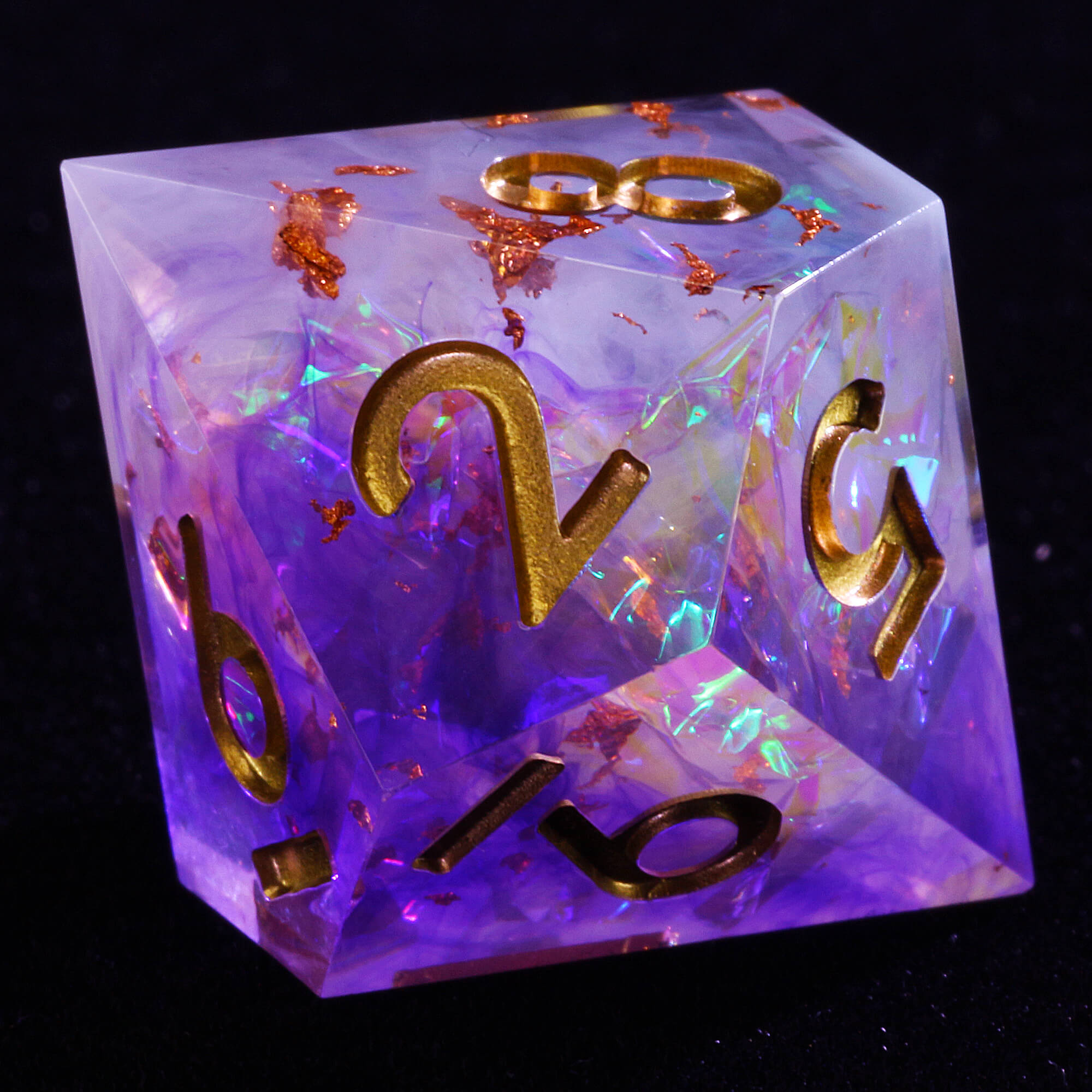 7 Polyhedral Resin Dice Set D and D Gold Paper Purple - Dice of Dragons