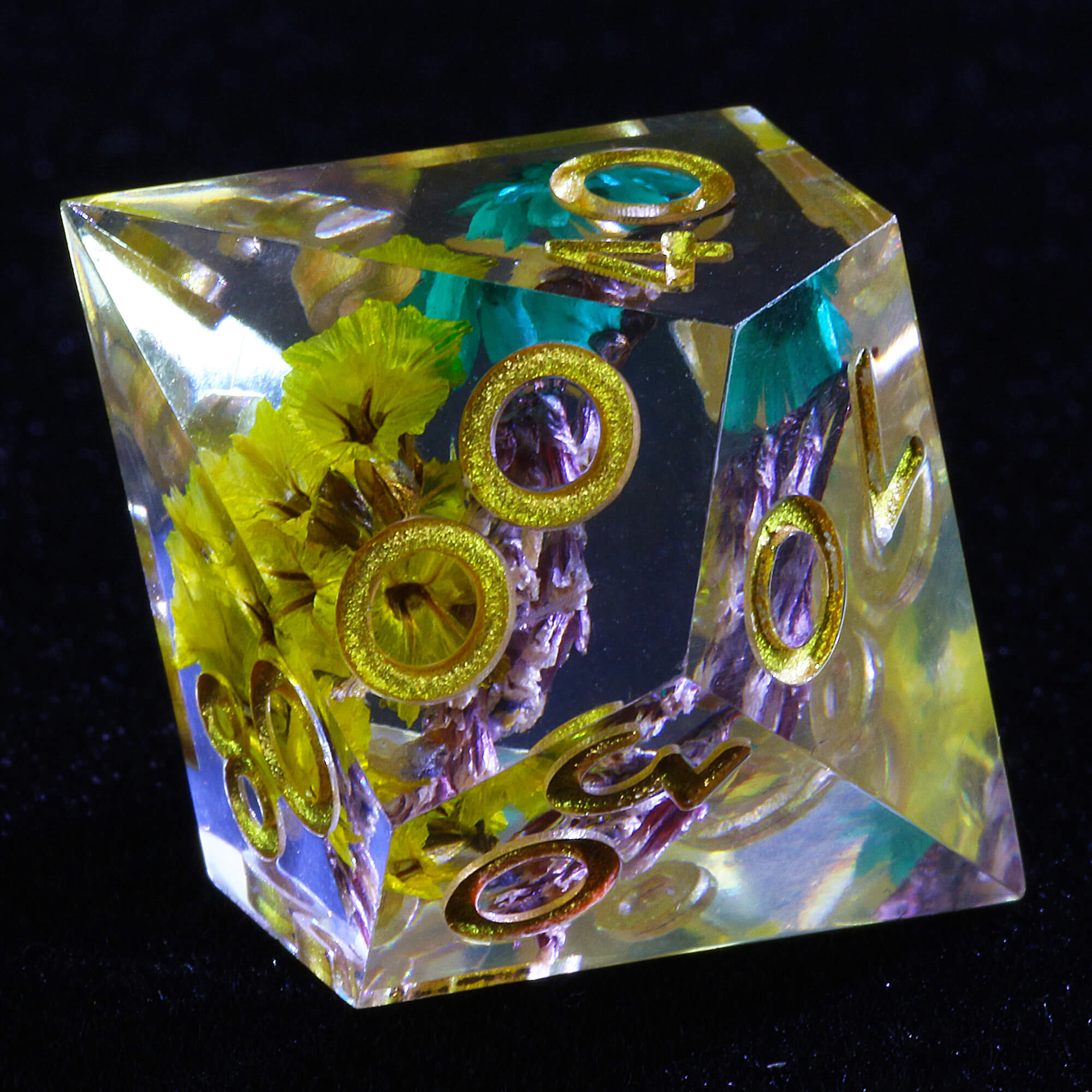 7 Polyhedral Resin Dice Sets DD Yellow Flower - Dice of Dragons