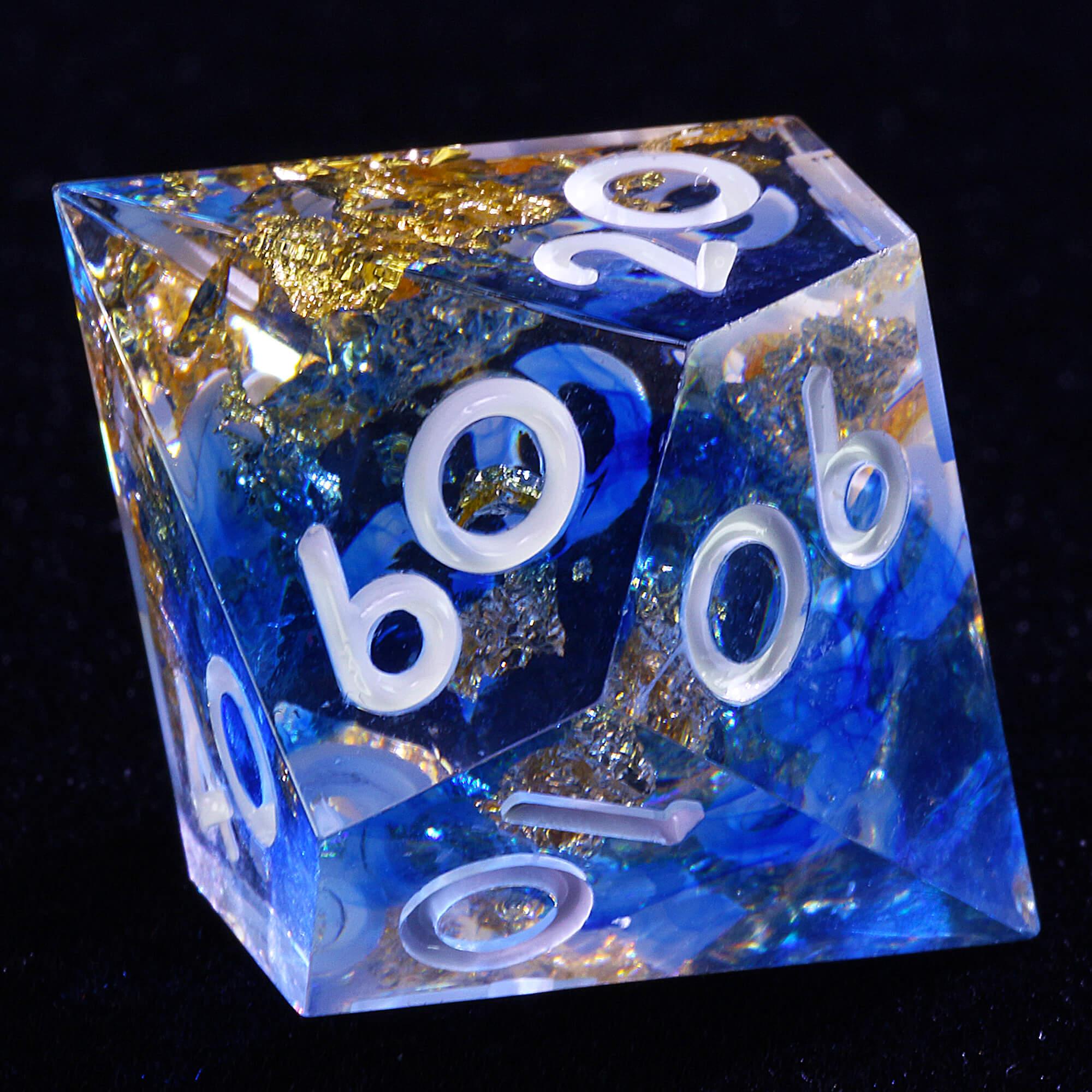 7 Polyhedral Resin Dice Sets DnD Gold Paper Blue - Dice of Dragons