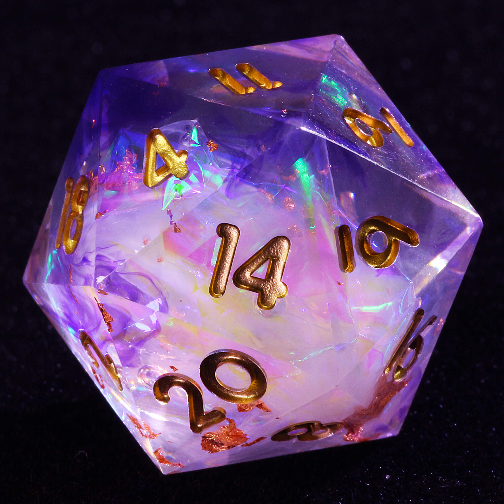 7 Polyhedral Resin Dice Set D and D Gold Paper Purple - Dice of Dragons