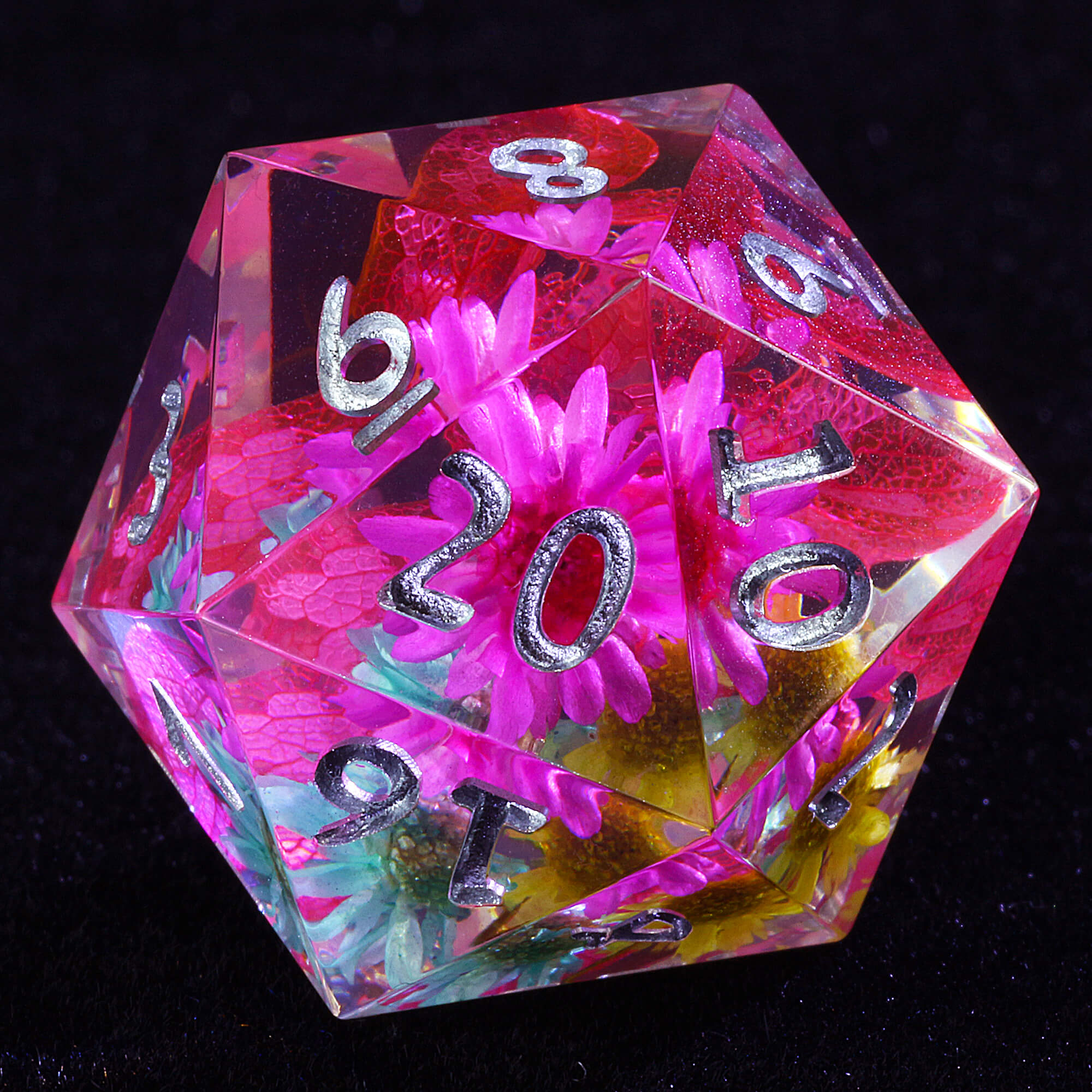 7 Polyhedral Resin Dice Sets D and D Red Flower - Dice of Dragons
