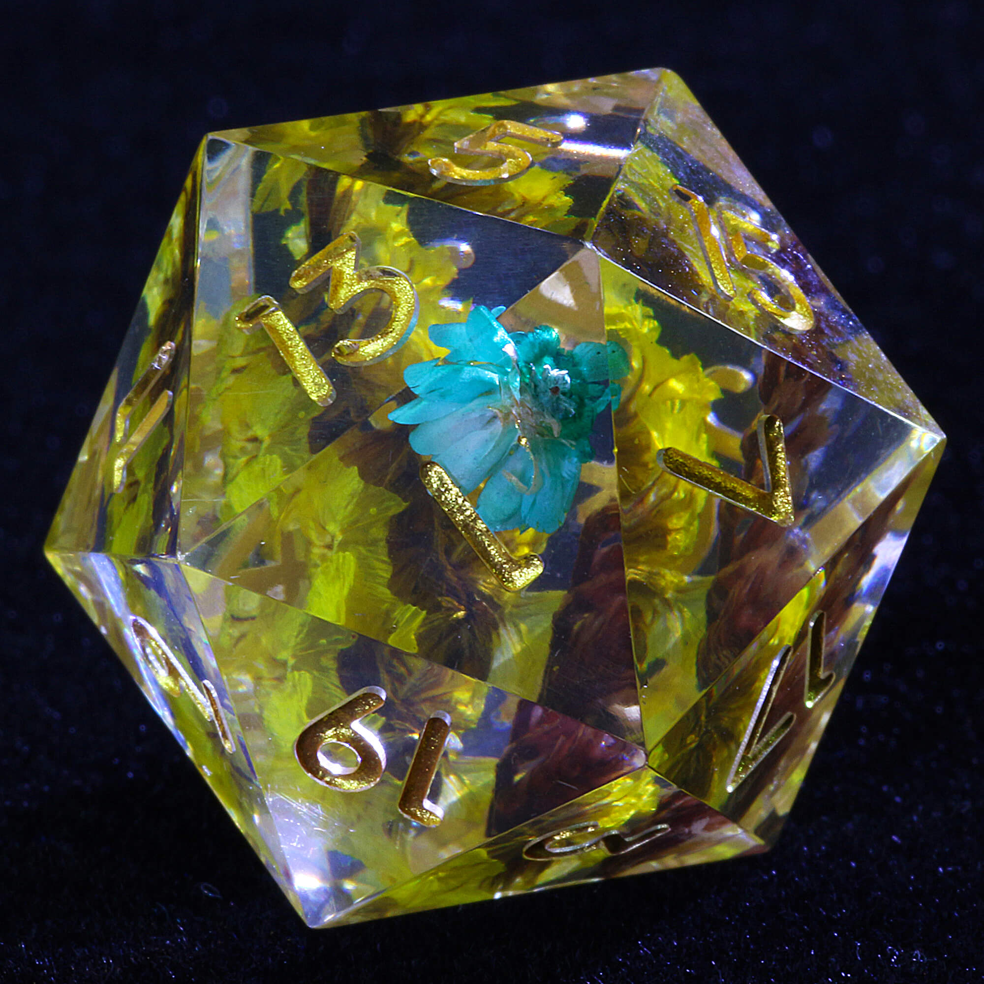 7 Polyhedral Resin Dice Sets DD Yellow Flower - Dice of Dragons