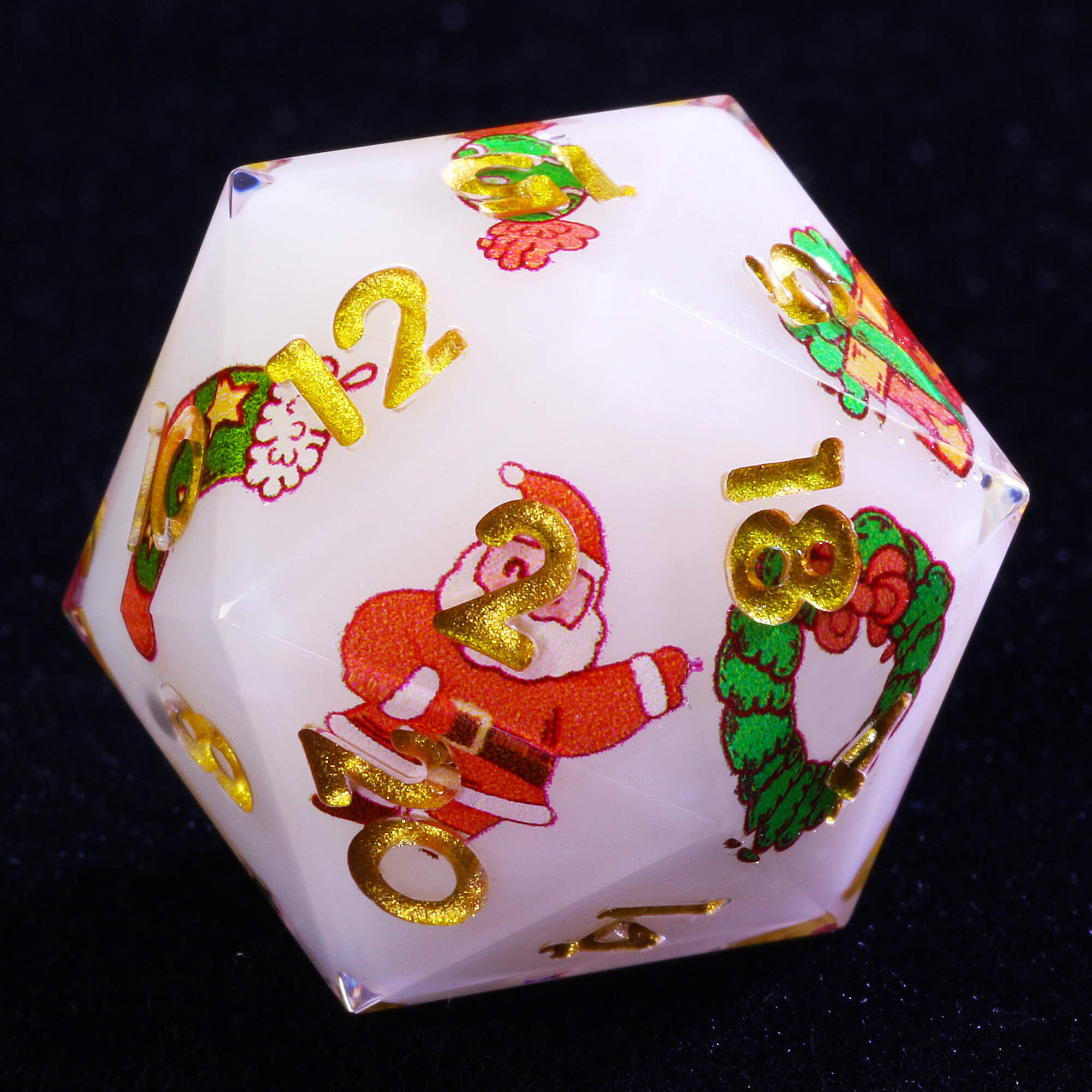 7 Polyhedral Resin Dice Set D&D Christmas Santa Claus White - Dice of Dragons