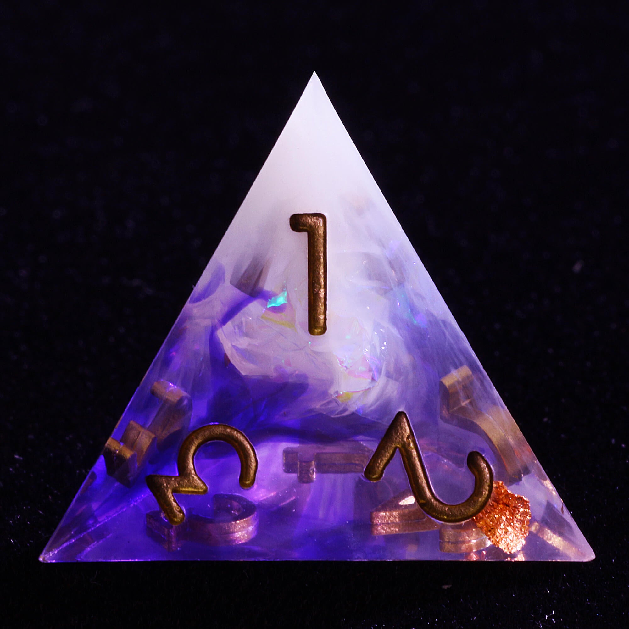 7 Polyhedral Resin Dice Set D and D Gold Paper Purple - Dice of Dragons