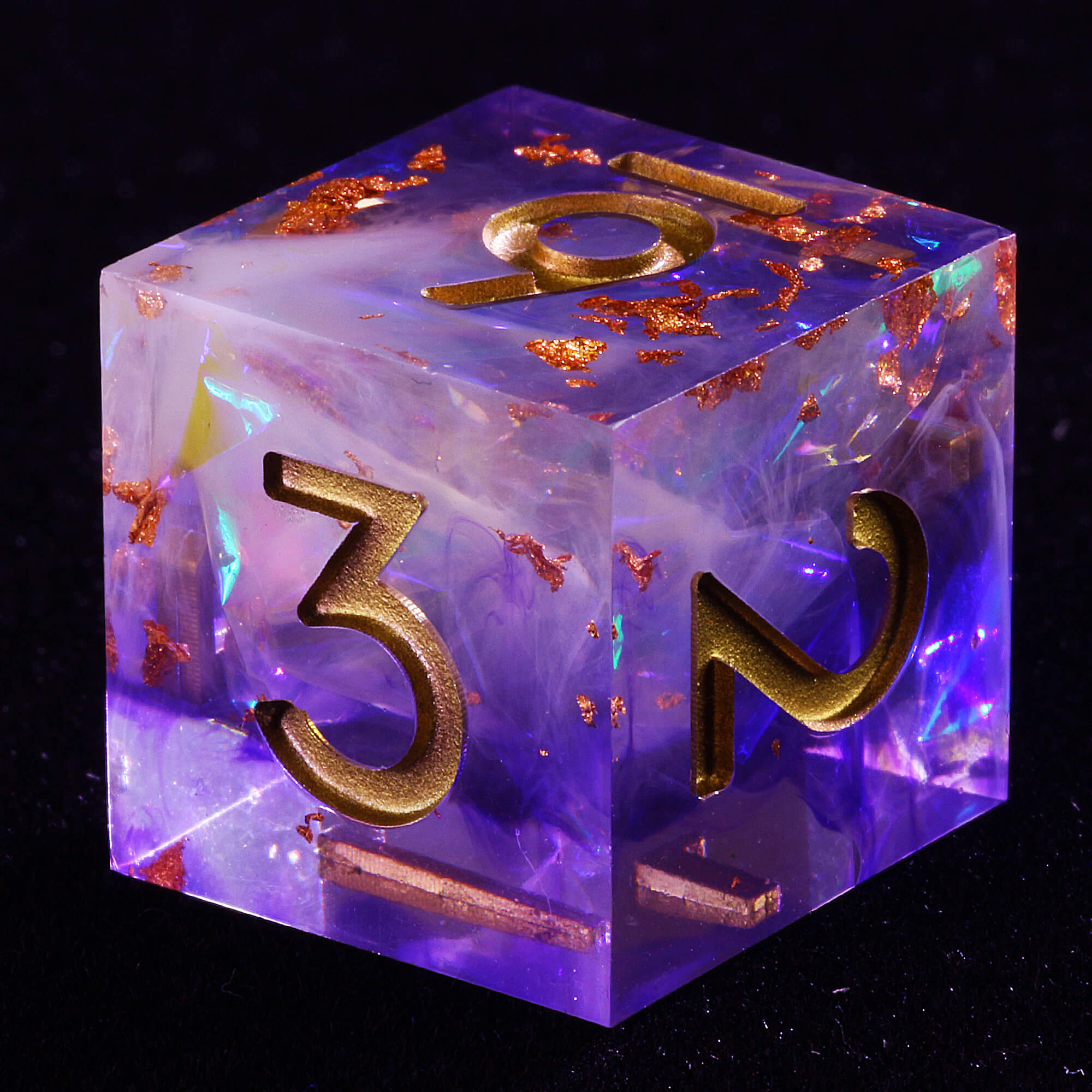 7 Polyhedral Resin Dice Set D and D Gold Paper Purple - Dice of Dragons
