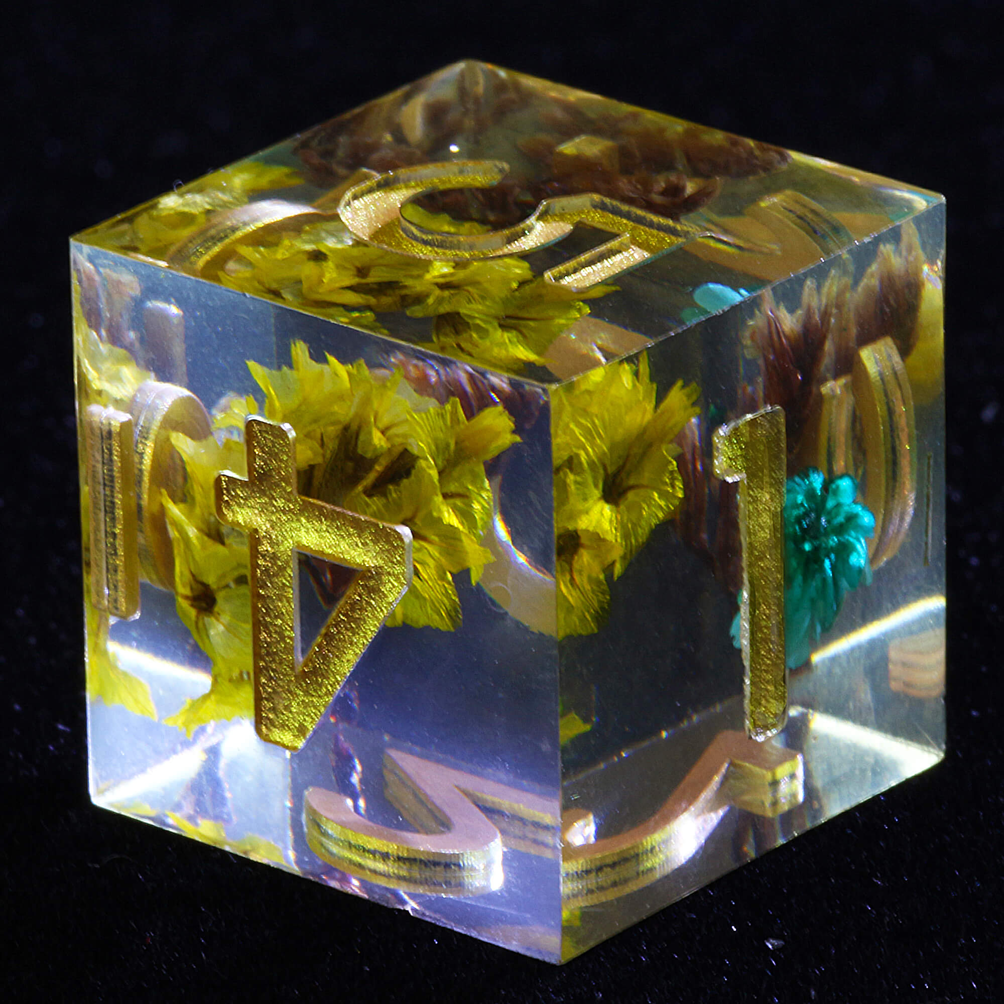 7 Polyhedral Resin Dice Sets DD Yellow Flower - Dice of Dragons