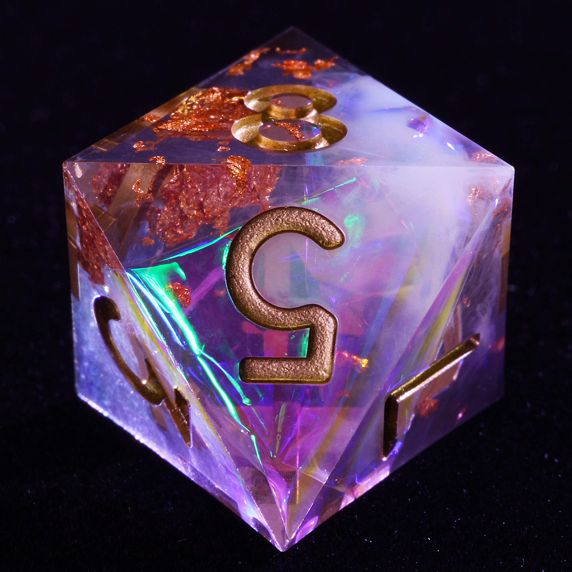 7 Polyhedral Resin Dice Set D and D Gold Paper Purple - Dice of Dragons