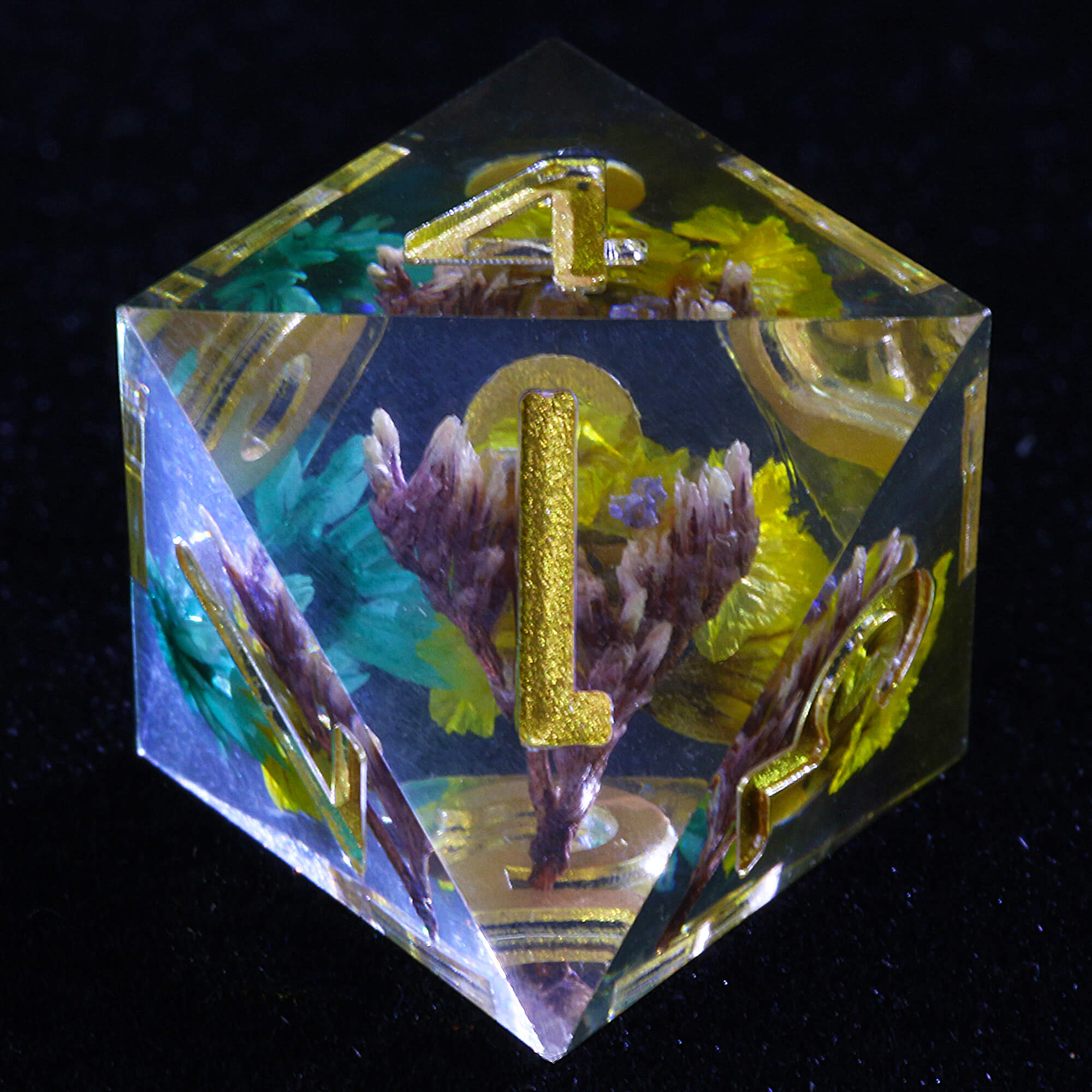 7 Polyhedral Resin Dice Sets DD Yellow Flower - Dice of Dragons