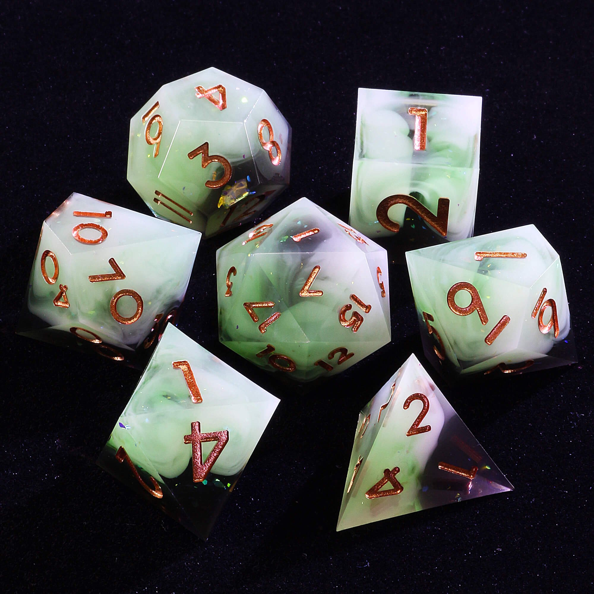 7 Polyhedral Resin D&D Set of Dice Milk White Black - Dice of Dragons