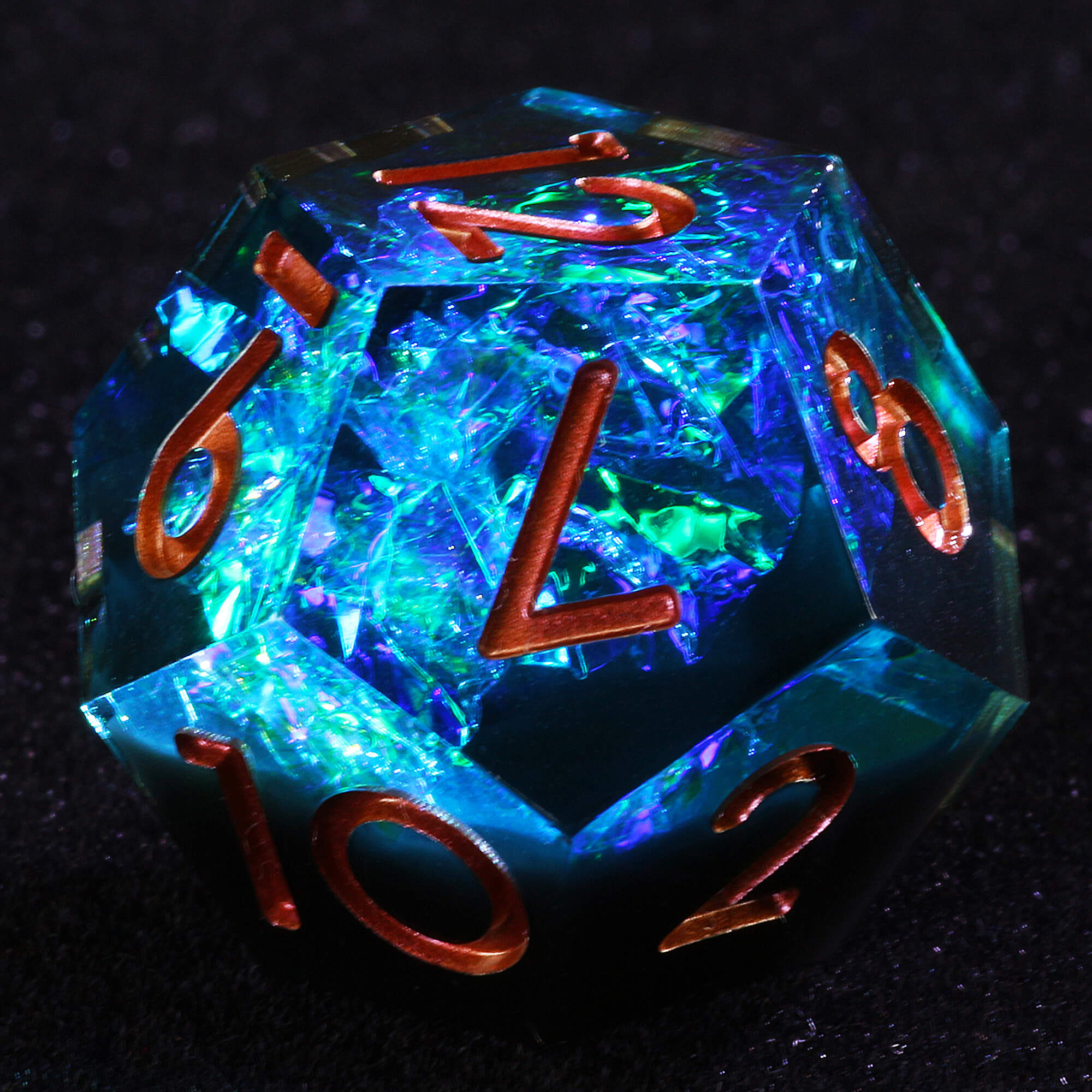 7 Polyhedral Resin DnD Set of Dice Glitter Paper Blue - Dice of Dragons