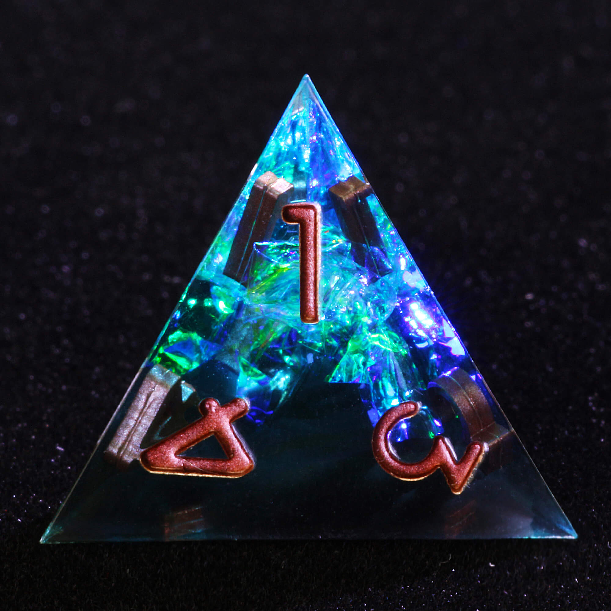7 Polyhedral Resin DnD Set of Dice Glitter Paper Blue - Dice of Dragons